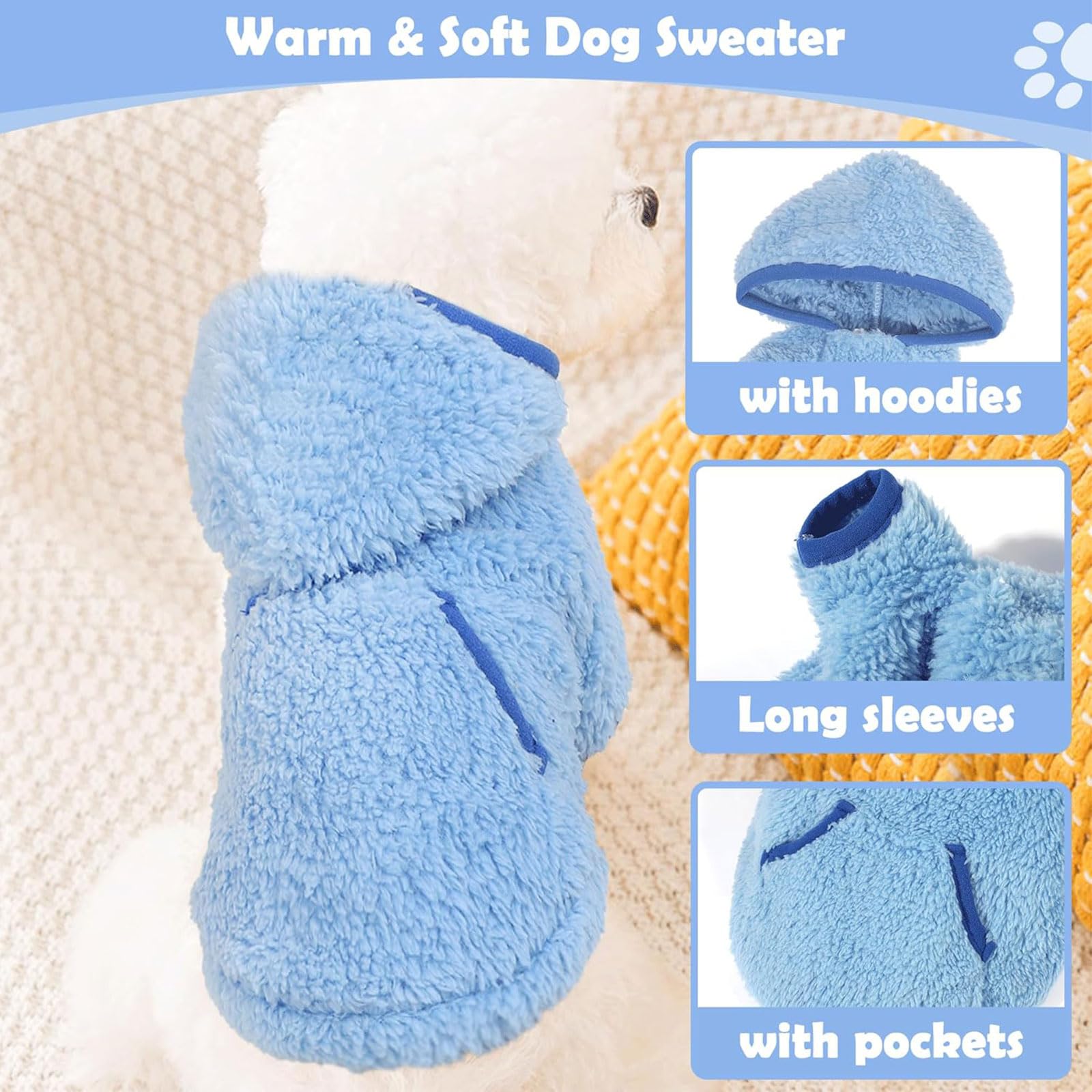 Small Dog Sweater Fleece Dog Hoodie Small Dogs Girl Boy Winter Warm Puppy Clothes Chihuahua Teacup Yorkie Soft Stretchy Tiny Out