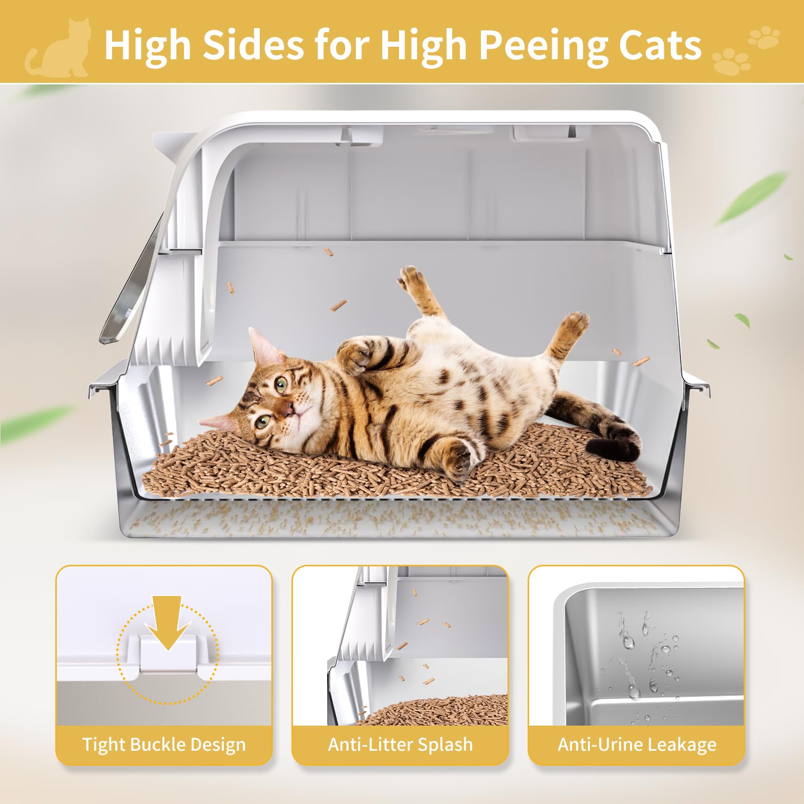 Stainless Steel Sifting Cat Litter Box With Lid, Xl Fully Enclosed Multi-Purpose Metal Sifting Litter Box For Big Cats, Anti-Lea
