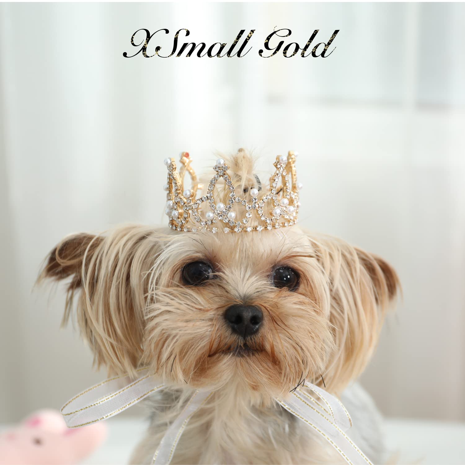Lovelyshop Pet Series Gold Plated Royal Rhinestone Pearl Full Round Dog/Cat Crown For Rolyal Family Costume Hair Accessories-Xsm