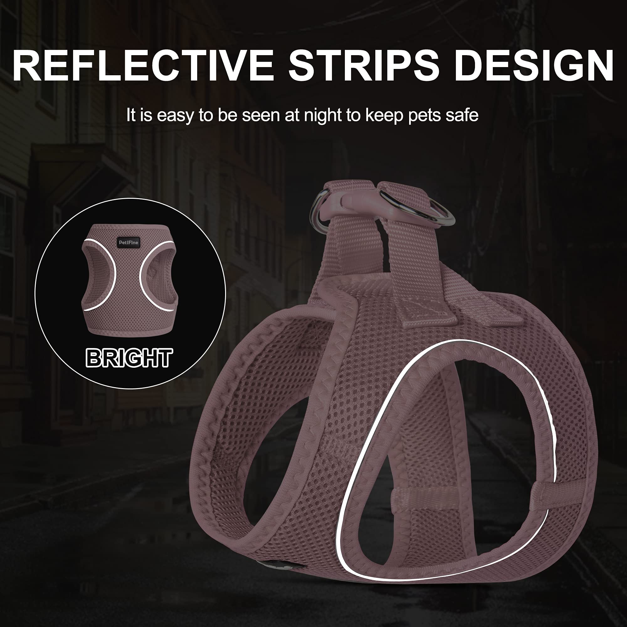 Petifine Step In Small Dog Harness And Leash Set, Breathable All Weather Air Mesh Reflective Escape Proof, Step-In Vest Harnesses For Puppy(Xs, Pink)