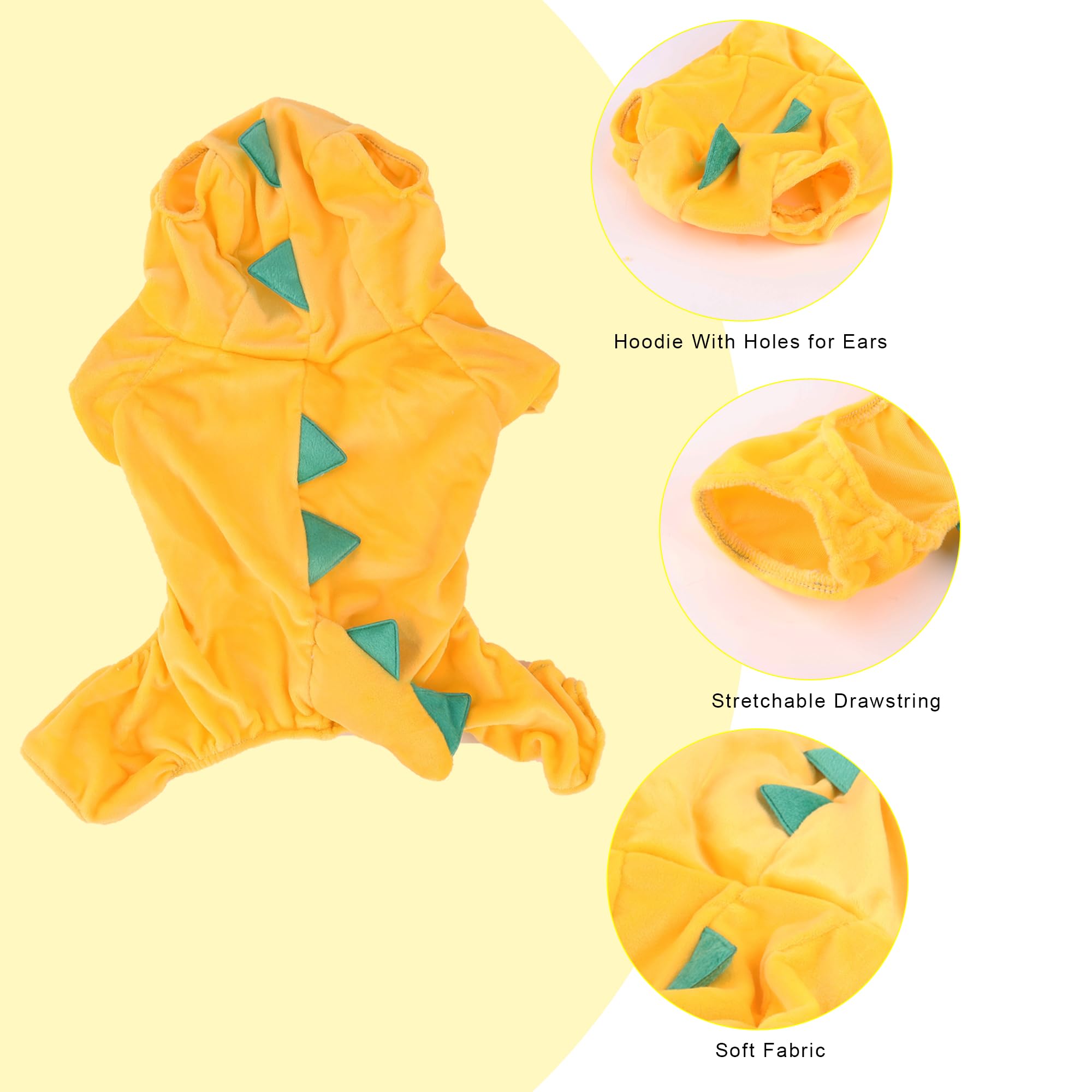 DELIFUR Dinosaur Dog Halloween Costume Pet Dino Hoodie for Large Dogs (4XL, Yellow)