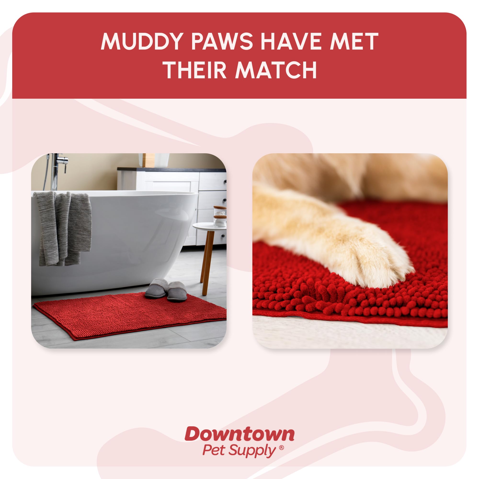 My Doggy Place Microfiber Dog Mat for Muddy Paws, 60 x 36 Red - Non-Slip, Absorbent and Quick-Drying Dog Paw Cleaning Mat, Washe