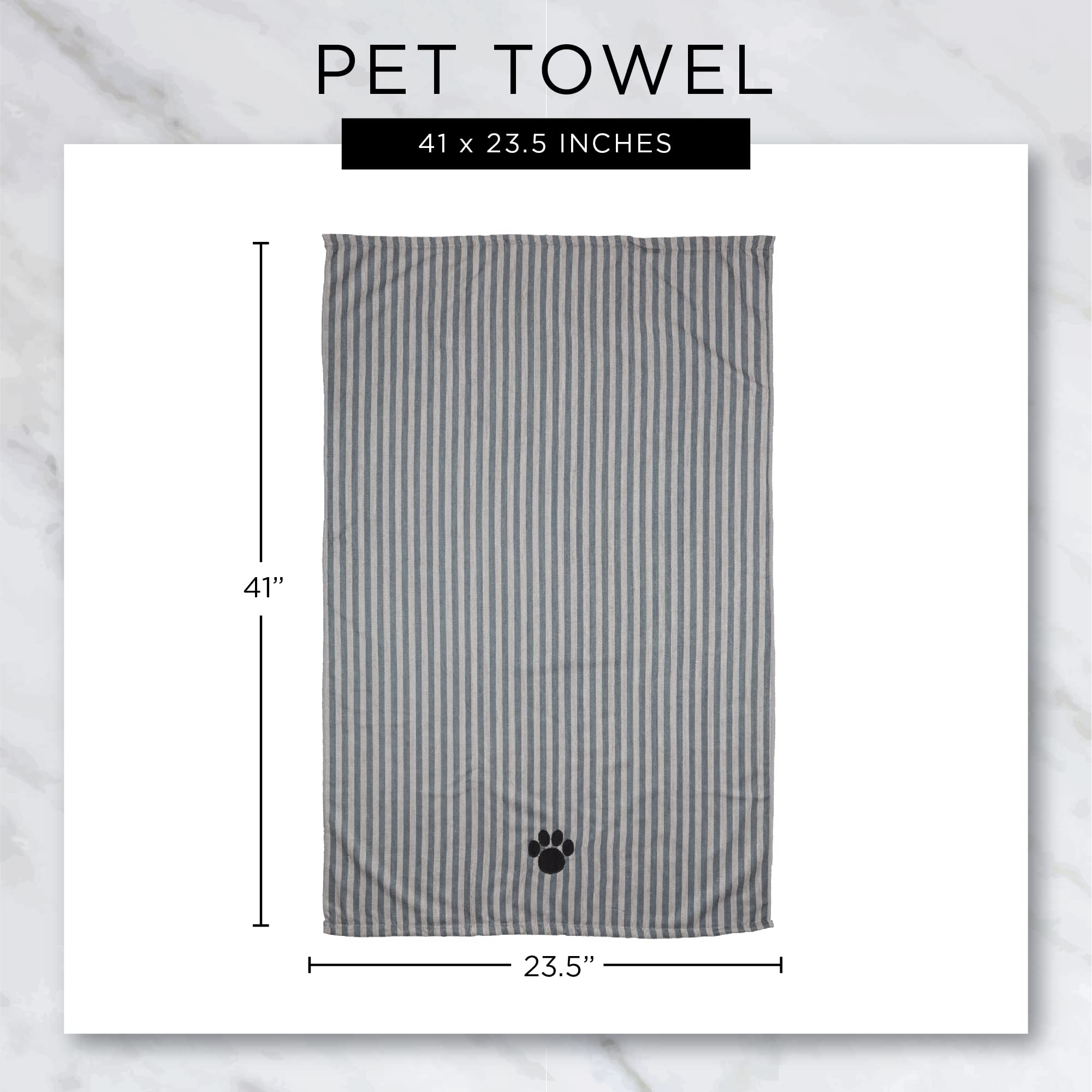 Bone Dry Pet Grooming Towel Collection Absorbent Microfiber X-Large, 41X23.5'', Striped Navy