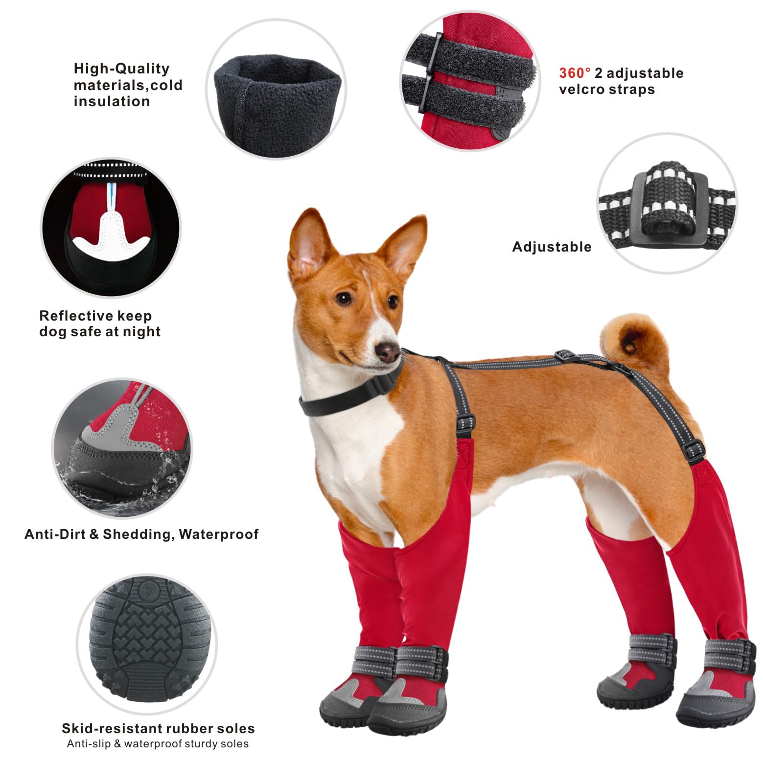 Idepet Dog Suspender Boots, Tall Dog Boots Anti-Slip & Fall Waterproof Dog Shoes Leggings, Adjustable Suspender Boots for Dogs W