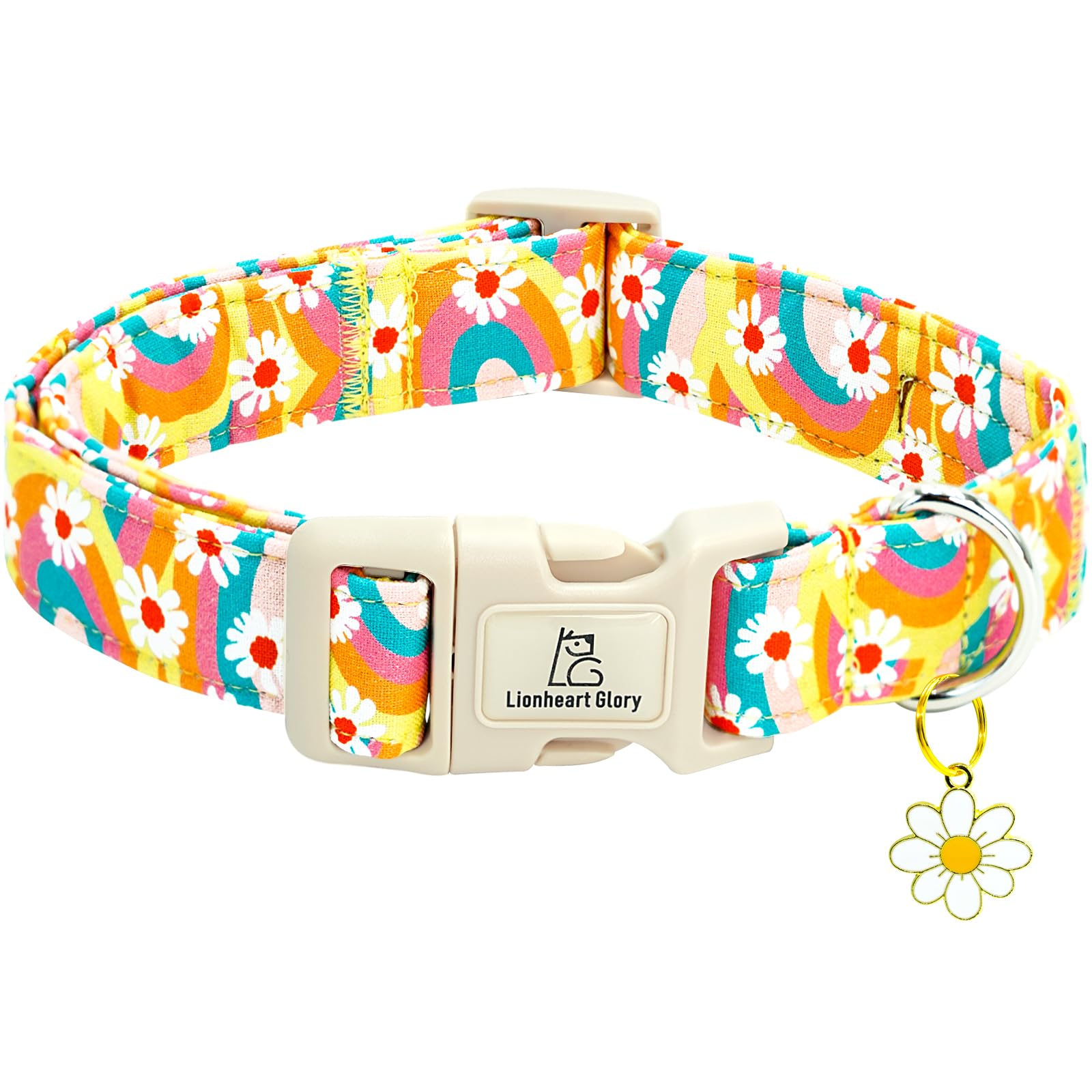 Lionheart Glory Dog Collar-Sunflower Pattern Dog Collar Cute Colorful Dog Collars Heavy Duty Adjustable Collars For Large Dogs P