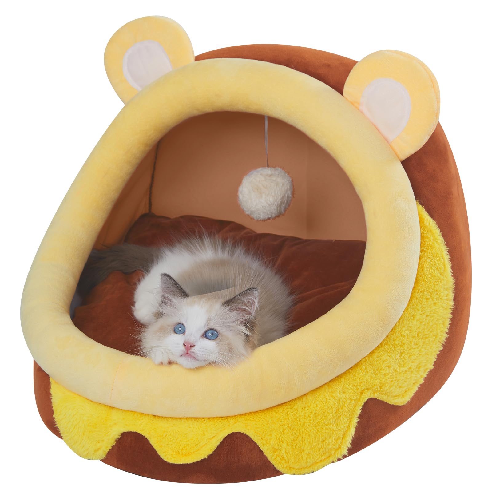 Jiupety Cute Cat Bed For Indoor Cats, Warm Soft Cave Fit For Cat Up To 16 Lb And Puppy, Honeypot, M