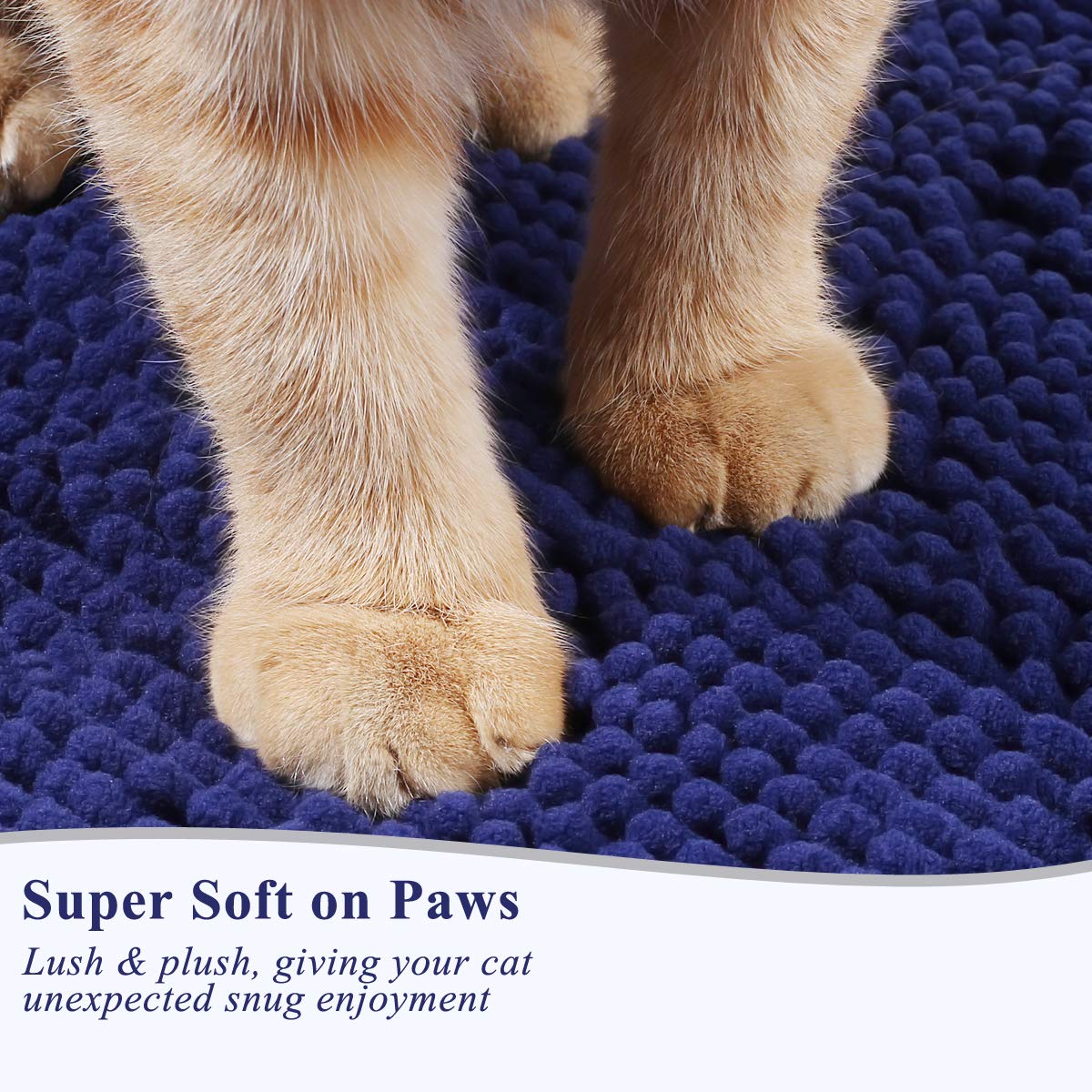Vivaglory 31'× 20' Litter Box Mat, Microfiber Cat Litter Catcher With Waterproof Back, Super Soft For Cat'S Paws, Machine Washable, Navy Blue
