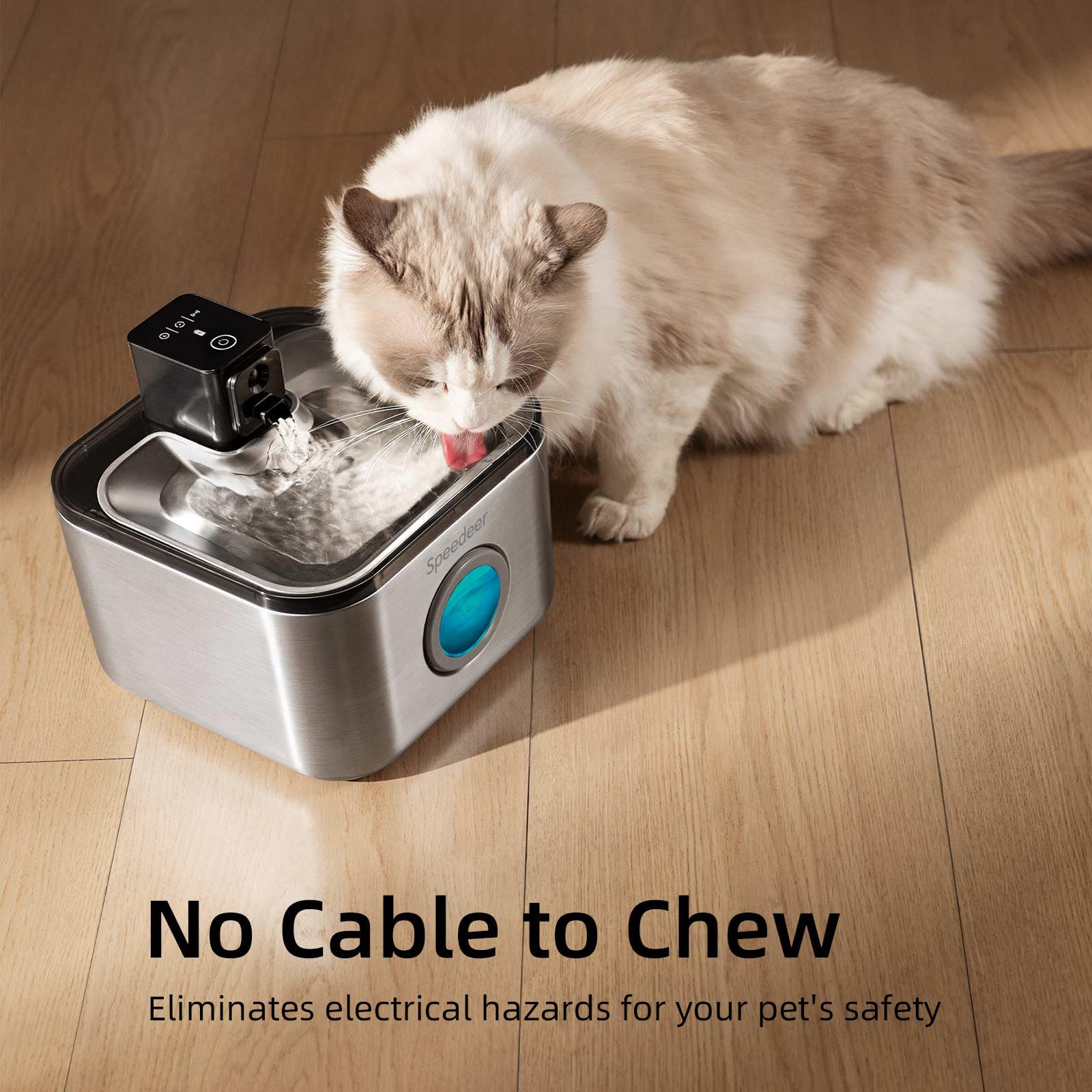 Speedeer Wireless Cat Water Fountain Stainless Steel, 135oz/4L Pet Fountain Battery Operated, Cordless Running Water Dispenser f