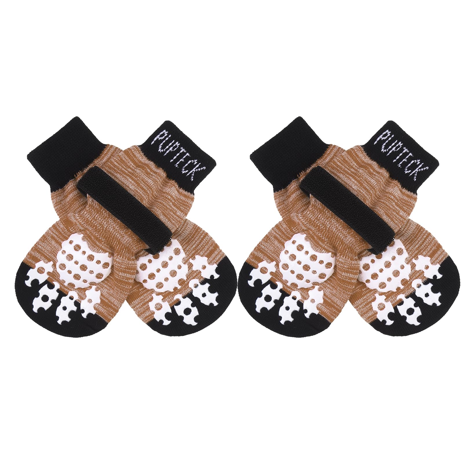 Pupteck Anti-Slip Dog Socks With Double Sides Grips For Small Medium Large Dogs Hardwood Floors Prevents Licking, Dog Shoes For Hot Pavement Traction Control Paw Protector For Senior Dogs, Khaki Xl