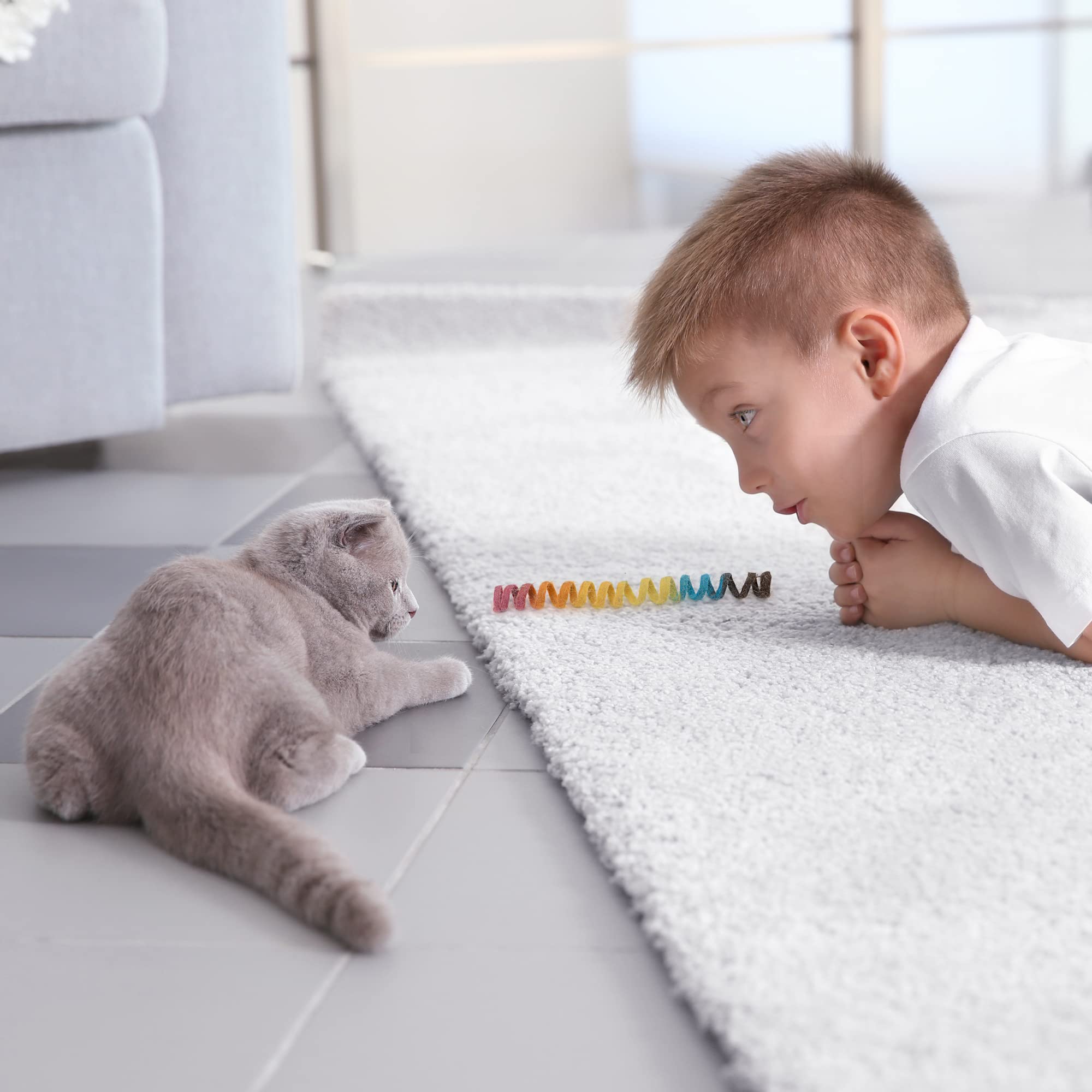 Glaciart One Cat Toy Set - 5 Pcs Soft Wool Interactive Toys - 30” Long, Safe for Pets, Non-AZO Dyes, Spiral Design