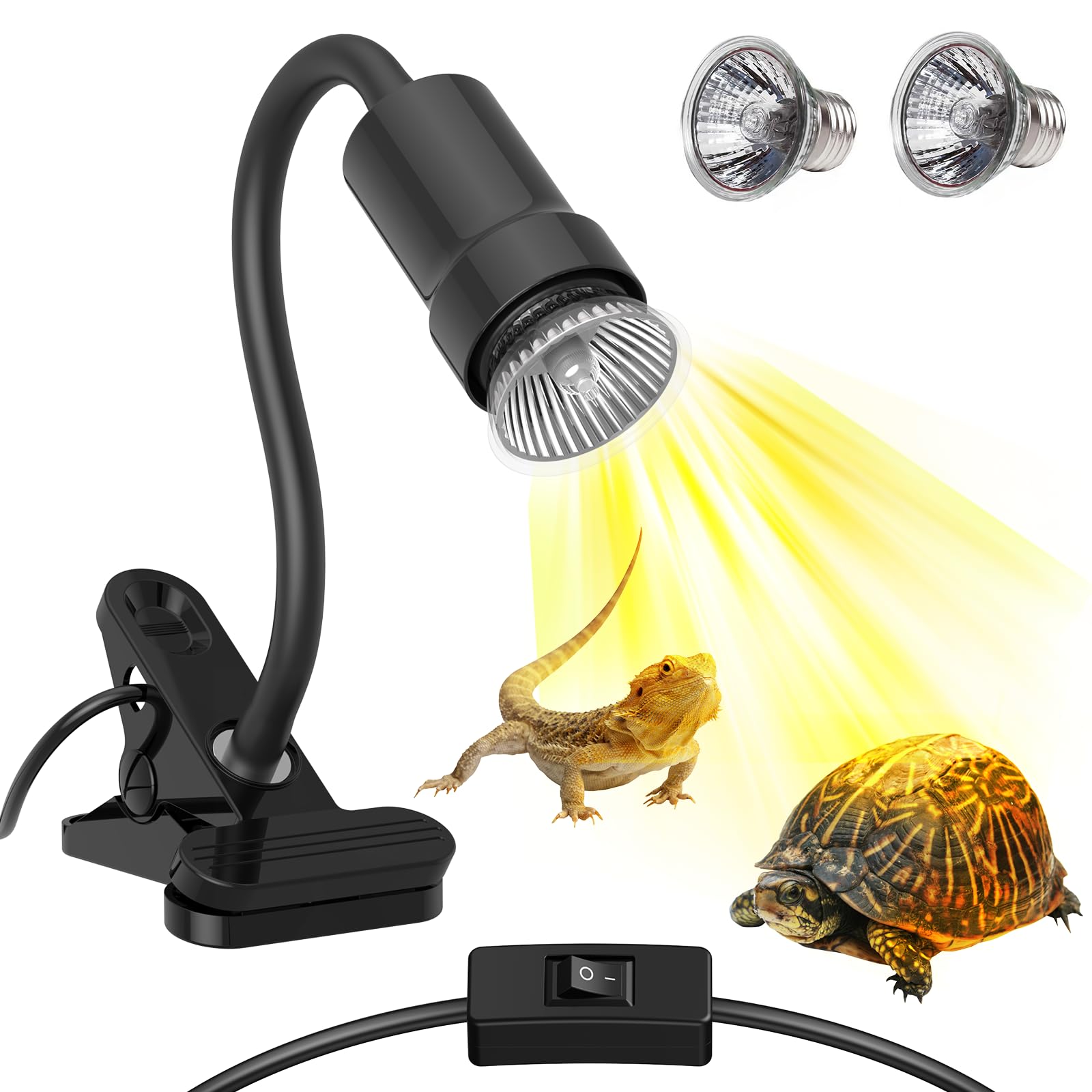 Moonorange Reptile Heat Lamp, 360 Rotatable Uva/Uvb Light Lamp With 2Pcs Basking Bulbs (25W + 35W), Suitable For Snake, Lizard, 