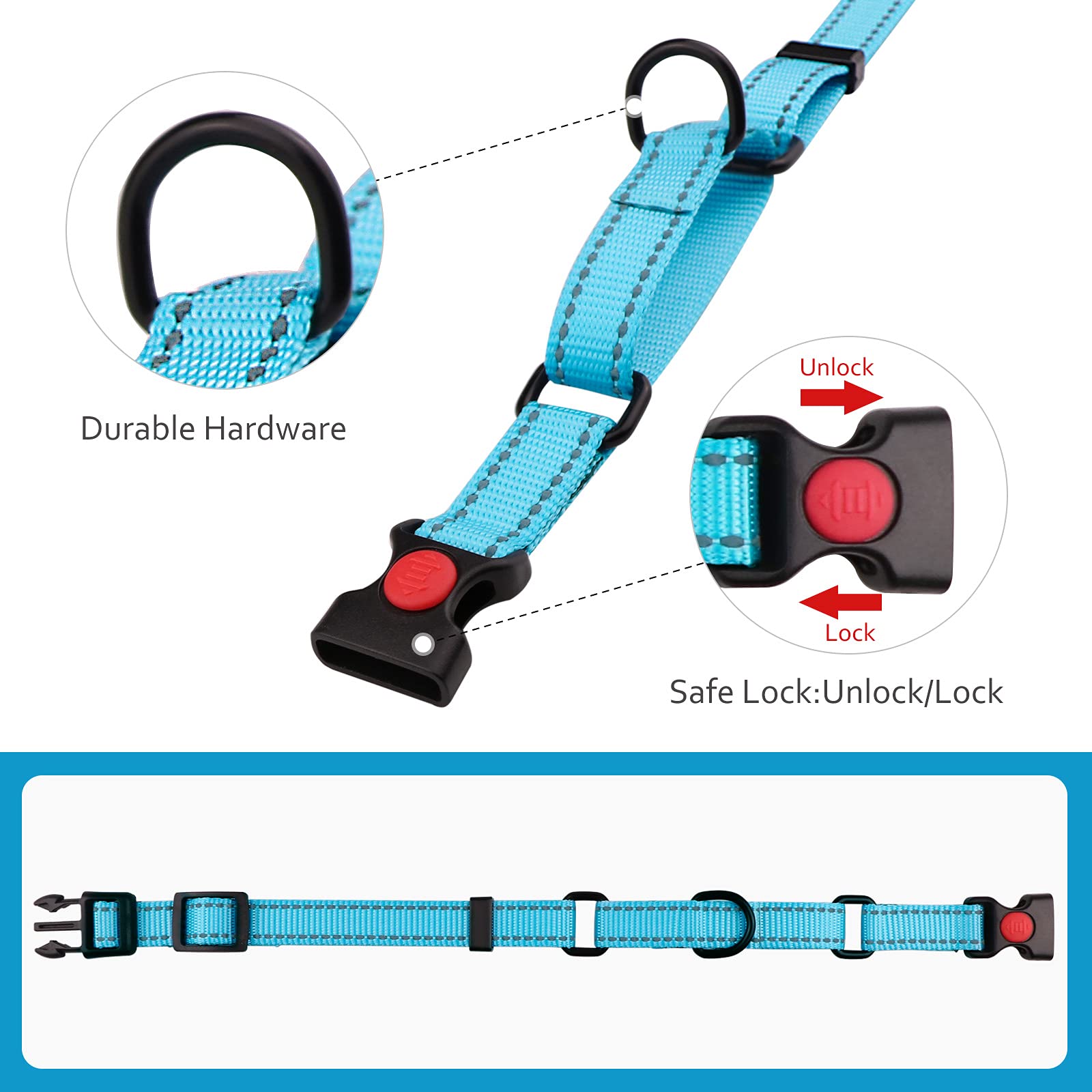 Martingale Dog Collar And Leash Set Martingale Collars For Dogs Reflective Martingale Collar For Small Medium Large Dogs(Sky Blue&L)