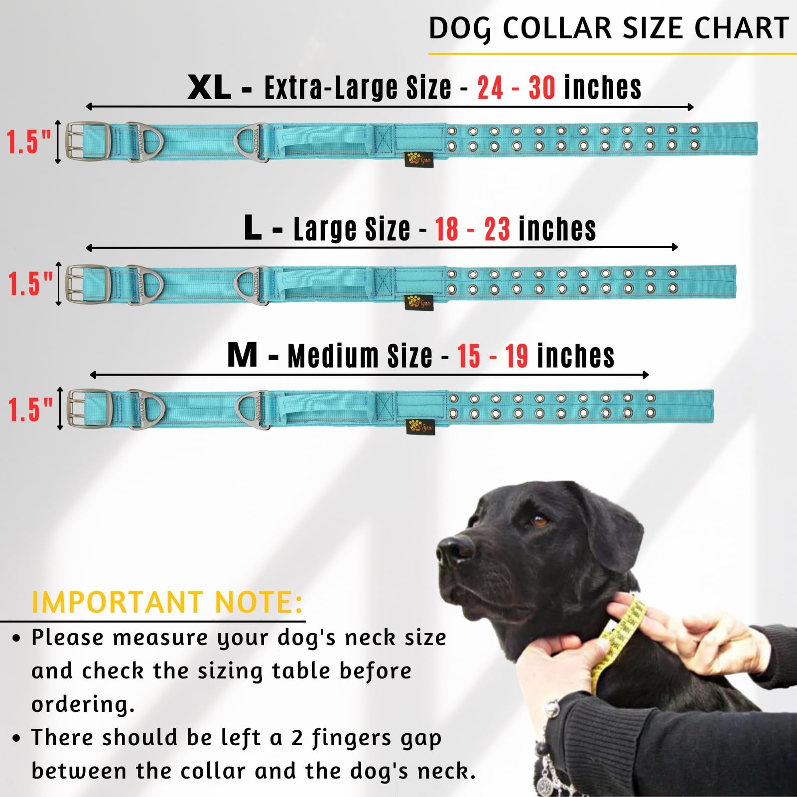 Adityna Heavy Duty Dog Collar For Medium Dogs - Reflective Blue Collar With Handle For Training, And Walking - Wide, Thick, Tact
