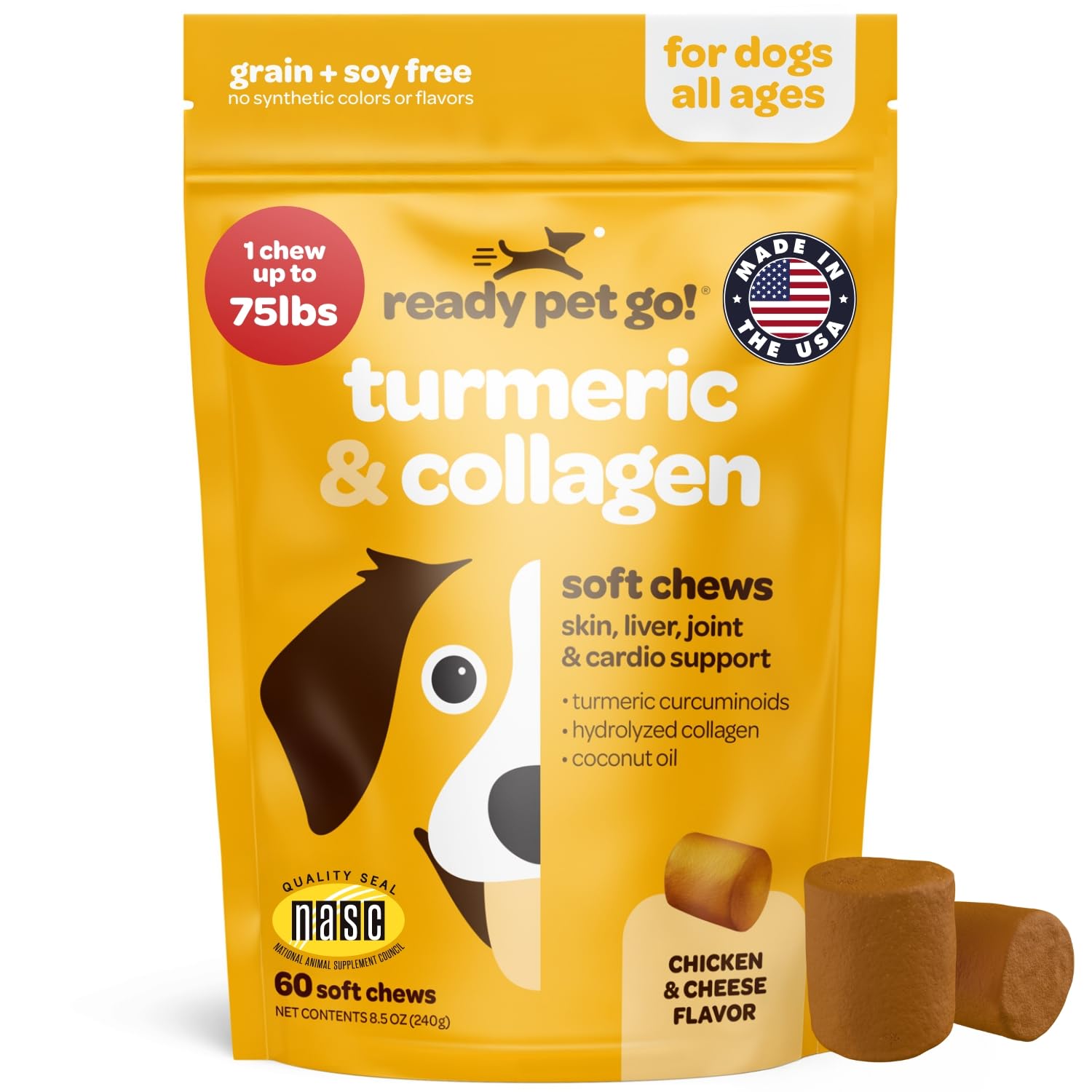 Turmeric for Dogs Soft Chews | Hip and Joint Chews for Dogs Comfort & Mobility with Collagen for Dogs | Dog Joint Supplement for