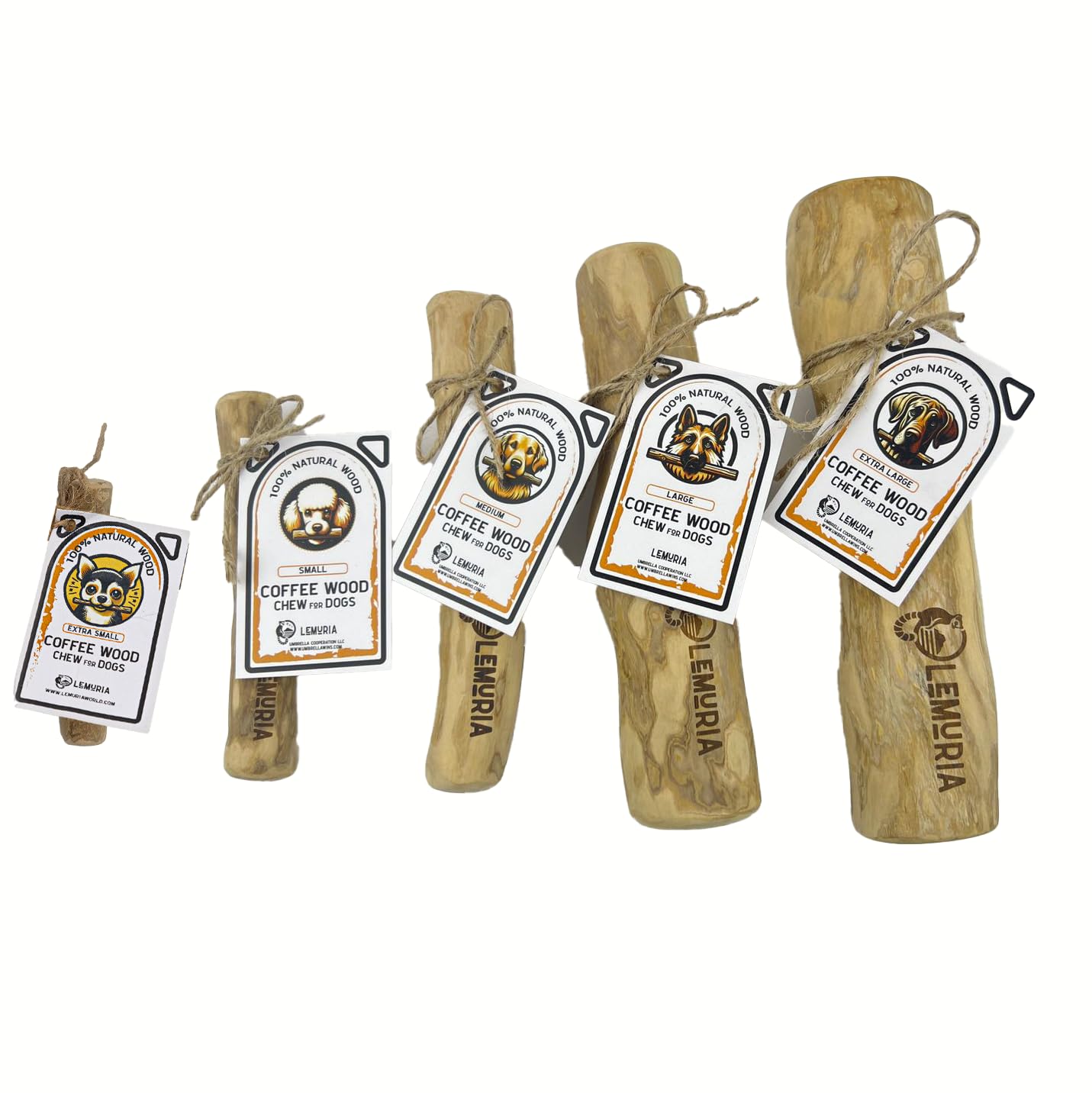 lemuria Coffee Wood Dog Chew Stick Toy - Natural Wooden Bone for Medium Dogs, Safe Dental Chews, Stress Relief, Model: CoffeeWoodDogChew-MediumDogs