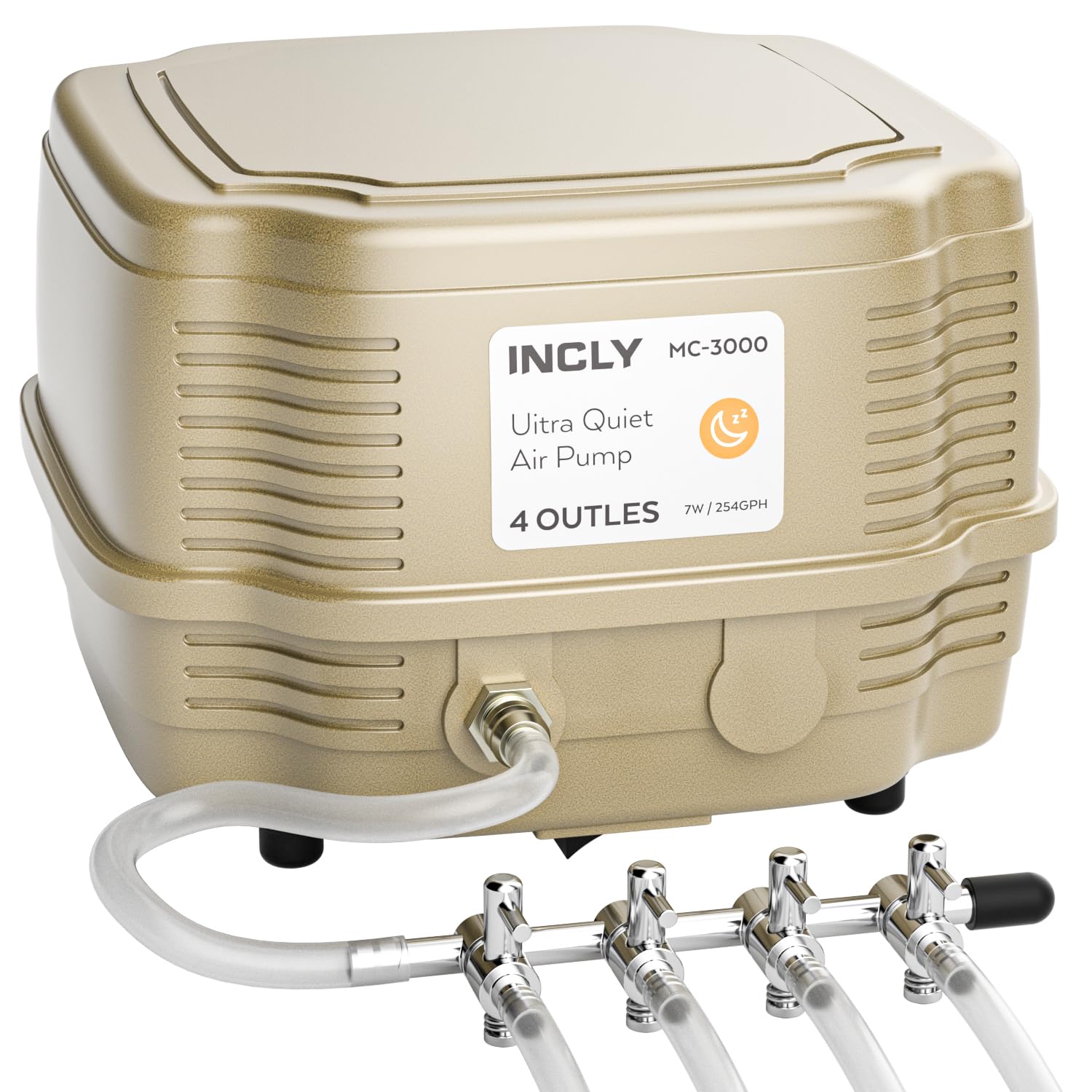 Incly 7W Aquarium Air Pump 245 Gallon With 4 Adjustable Filter Outlet, Commercial & Quiet Water Hydroponics Oxygen Bubbler For Fish Tank Pond Air Stone