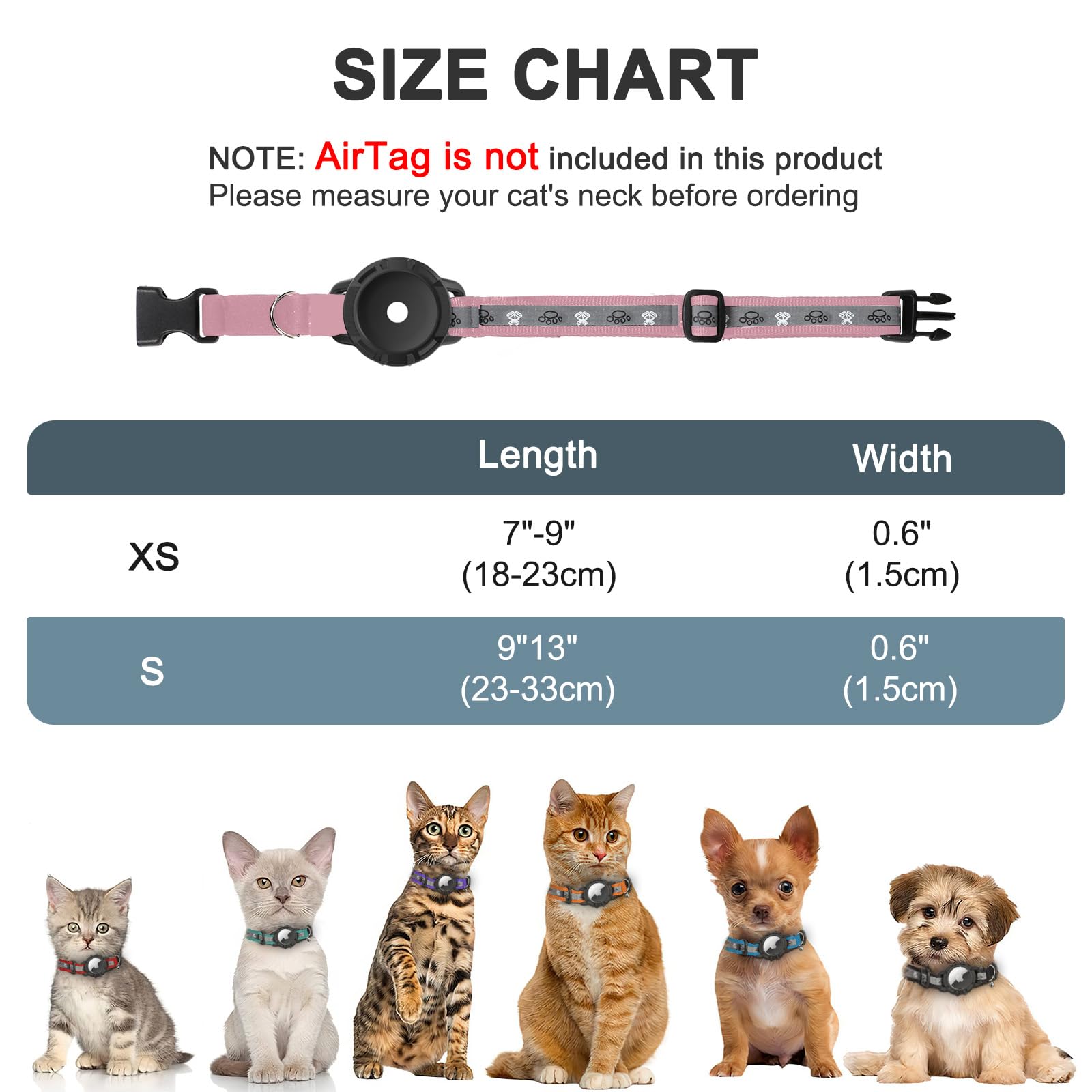 Odokele Reflective Airtag Cat Collar, Integrated Cat Tracker Collar With Air Tag Holder And Bell, Safety Elastic Band Cat Gps Collars For Girl Boy Cats, Kittens And Puppies (Pink, S)