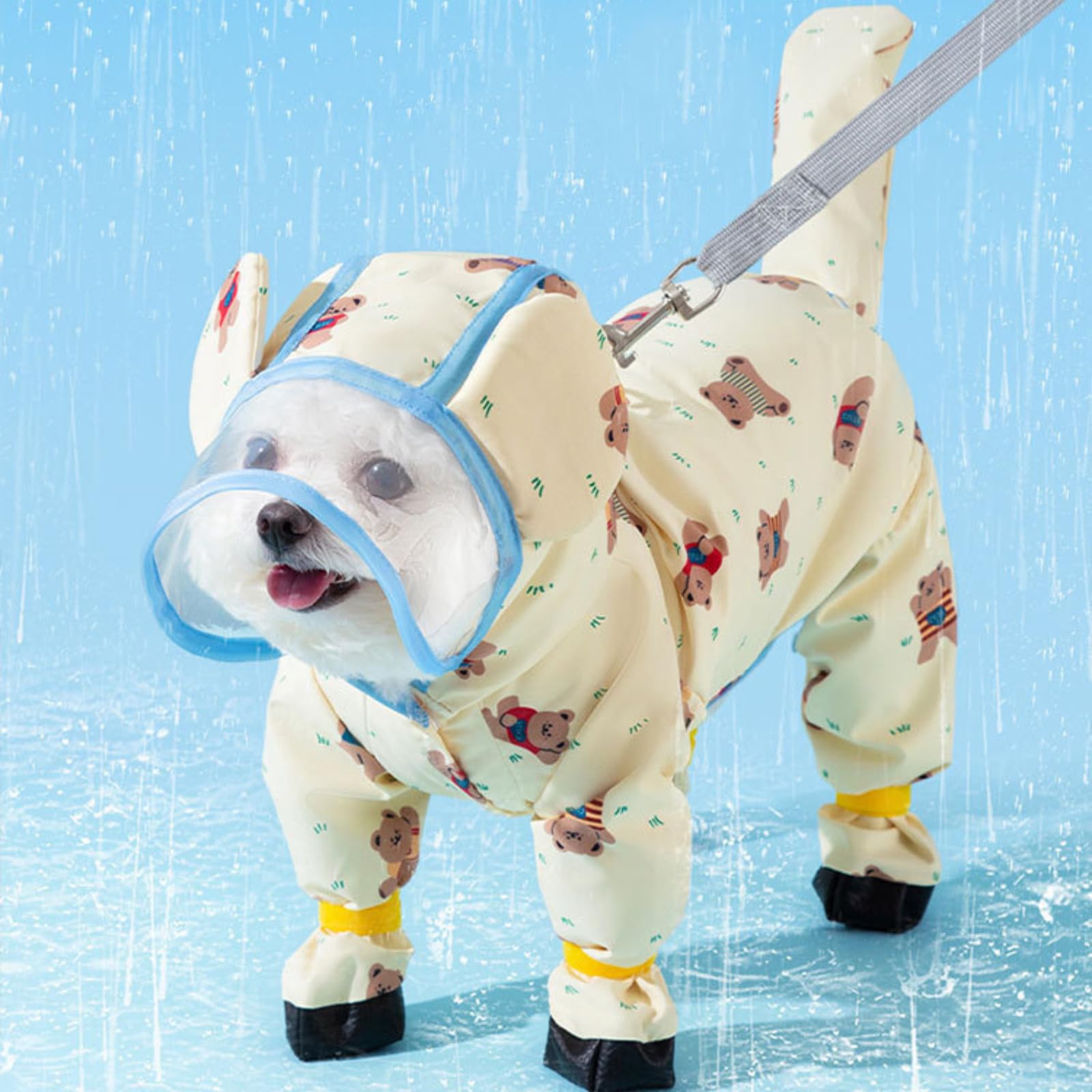 Harikaji Small Dog Raincoat, Tail Protect Feet Cover Waterproof Dog Rain Jacket Dog Rain Coat For Puppy Small Dogs (Yellow Beaar