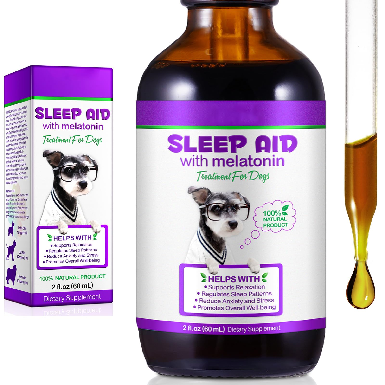 Melatonin for Dogs, Dog Sleep Aid, Dog Melatonin Promote Relaxation, Relieves Separation Anxiety & Travel & Stress Anxiety, Calm