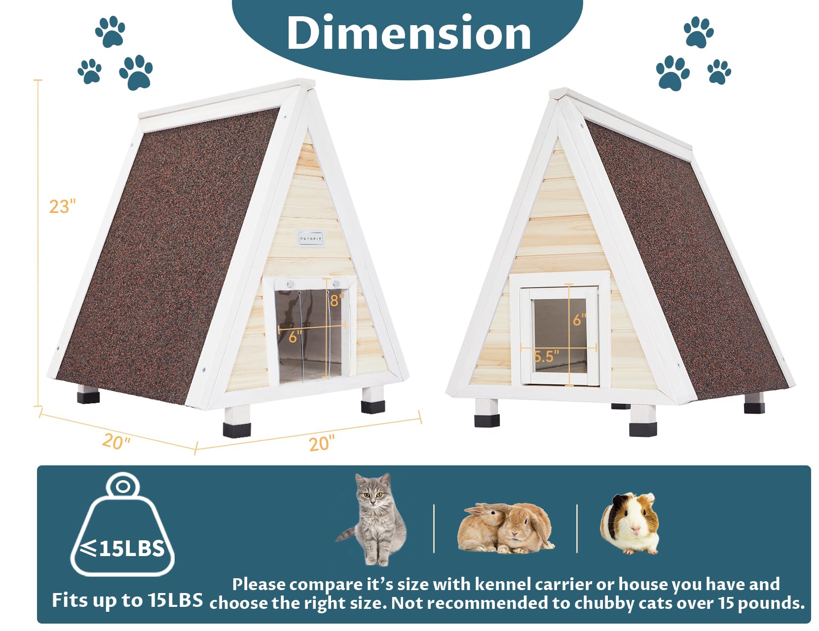 Petsfit Outdoor Cat House - Weatherproof Feral Cat Shelter with Escape Door, Solid Wood, Model CHW10203