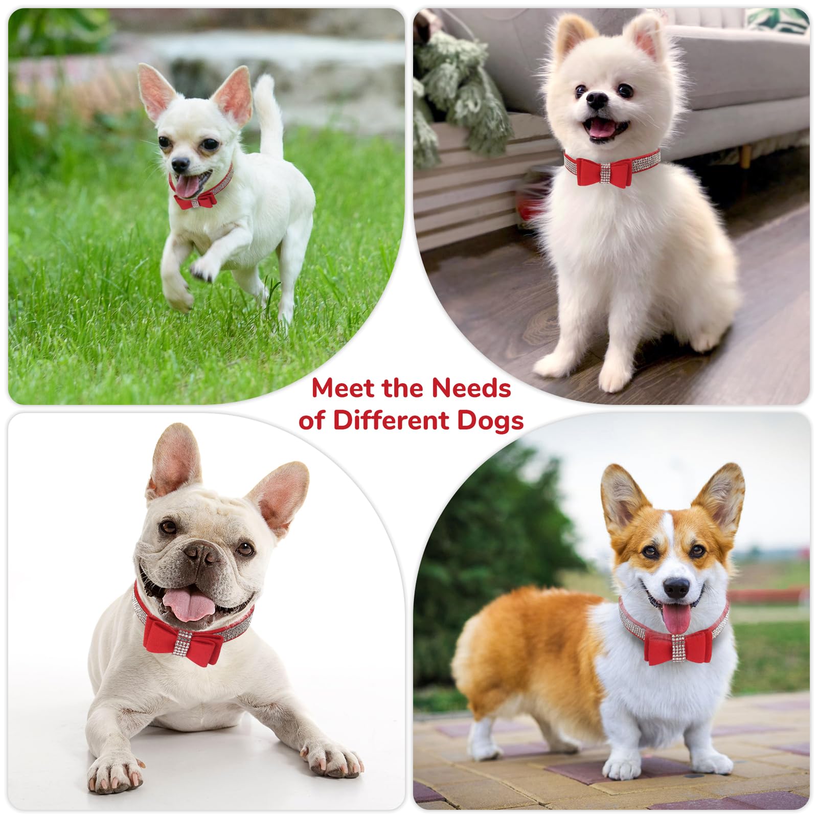 Crystal Dog Collar With Bow Tie,Soft Puppy Bling Collar For Extra Small,Small,Medium Dogs(Red,M)