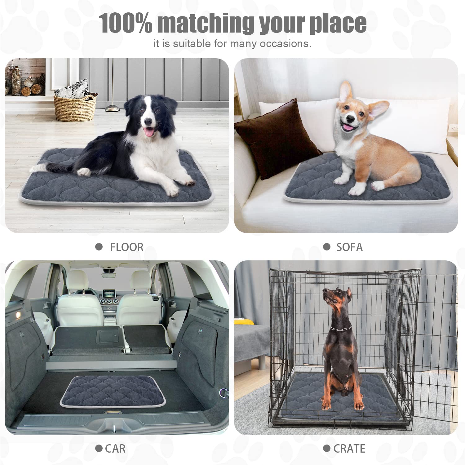 Furrybaby Dog Bed Mat Soft Crate Mat With Anti-Slip Bottom Machine Washable Pet Mattress For Dog Sleeping (S 24X18'', Grey Mat)