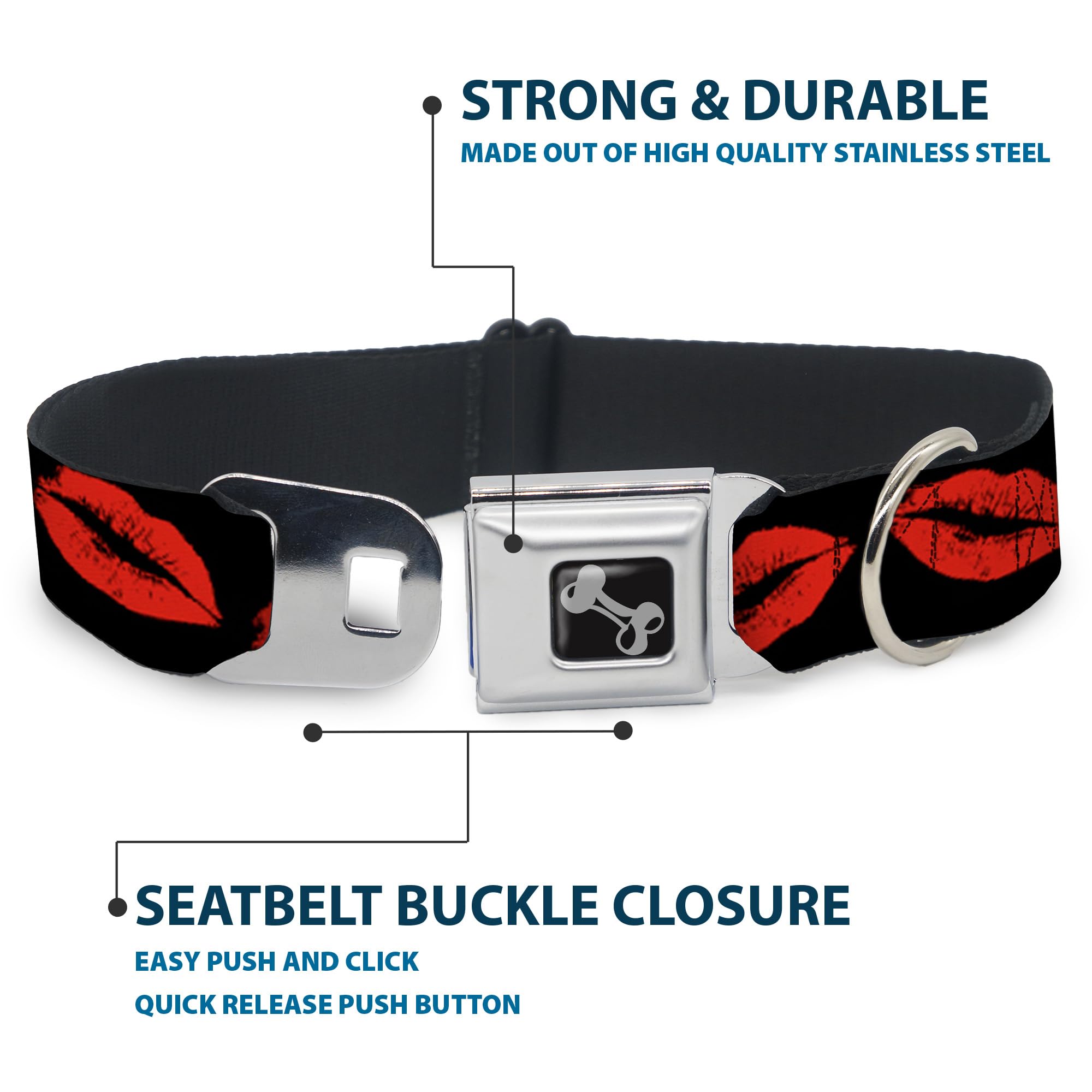 Buckle-Down Seatbelt Buckle Dog Collar - Kisses - 1 Wide - Fits 11-17 Neck - Medium