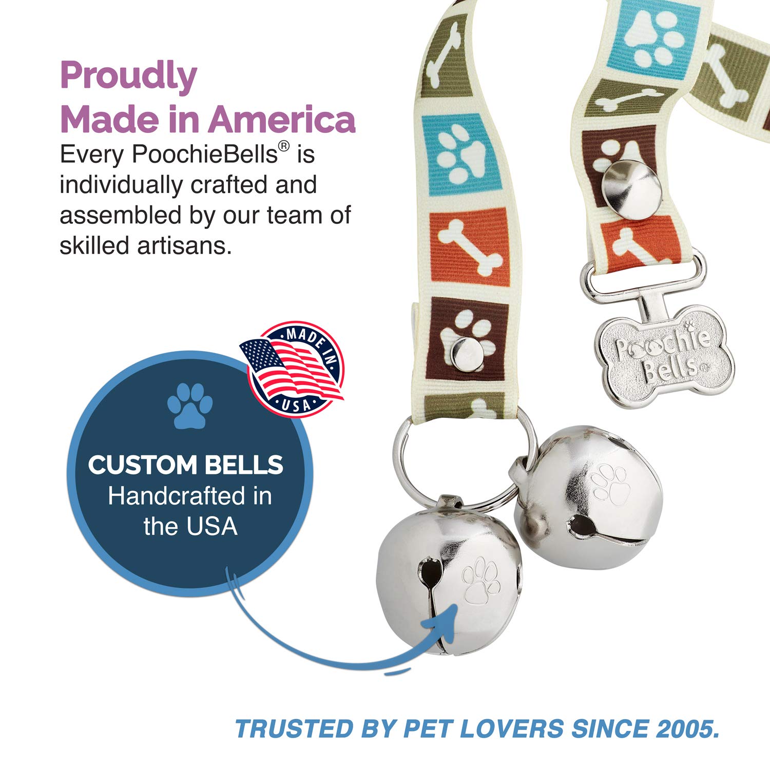 Poochiebells The Original Dog Potty Doorbell, Dog Bells For Potty Training & Puppy Housebreaking, Potty Train Your Dog In Days, Made In America, Bone App Brown