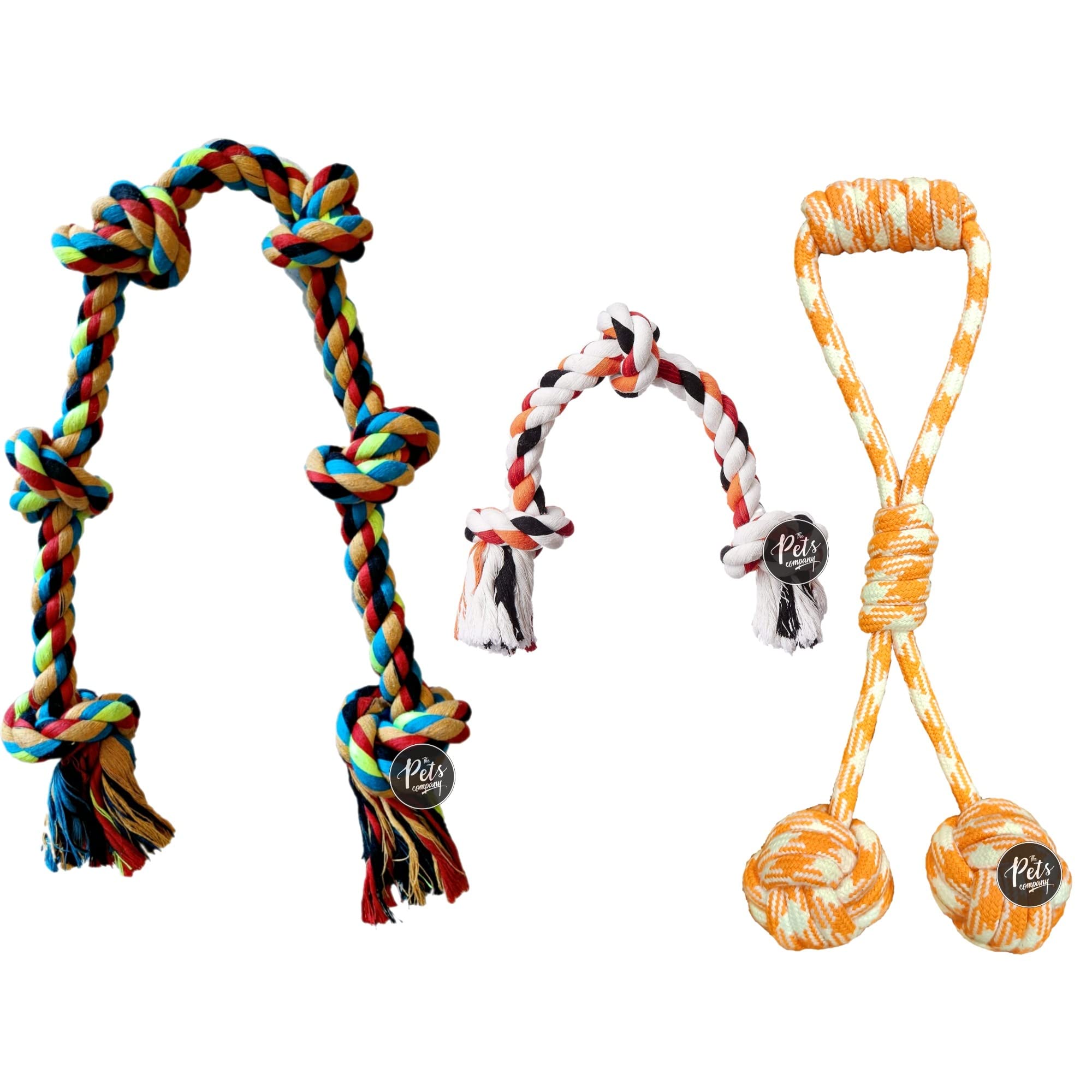 The Pets Company Dog Toys For Adult Dog, Teeth Cleaning & Training (3 Knot + 6 Knot+ Tug With 2 Balls), Dog Rope Toy Combo Of 3 