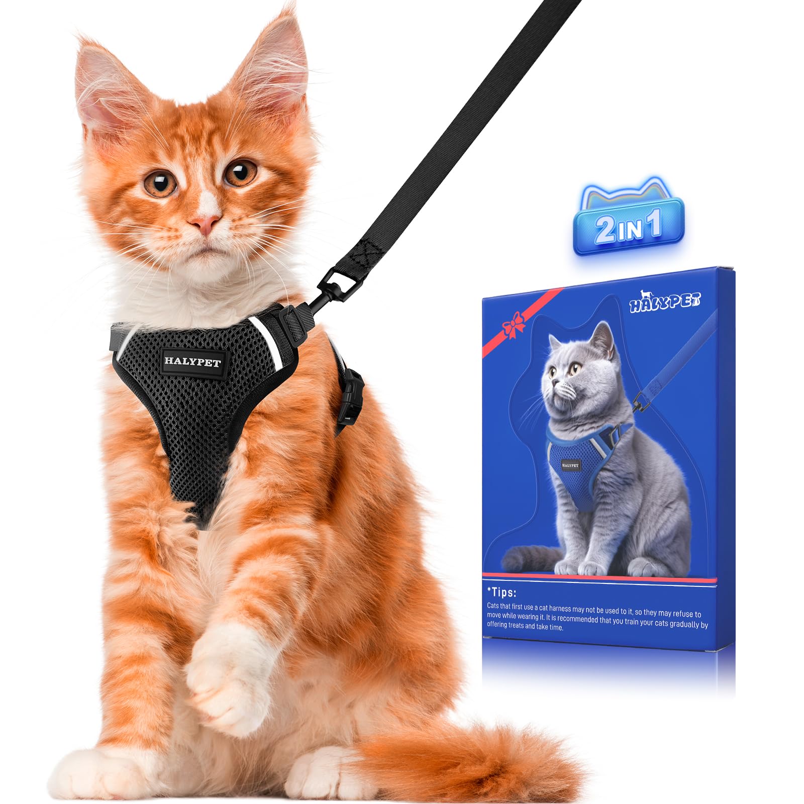Halypet Cat Harness And Leash Set [ Max Safety Third Generation ] Escape Proof Soft Adjustable Cat Leash Breathable Comfortable 