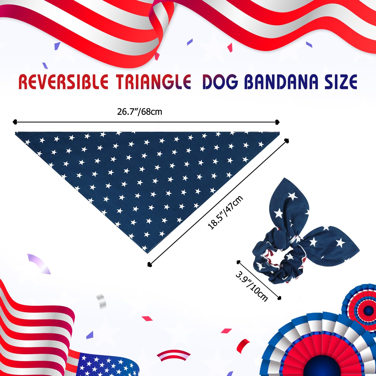 E-Clover 4Th Of July Dog Bandanas & Matching Scrunchie Set American Flag Dog Scarf Washable Patriotic Pet Bandana Triangle Kerch