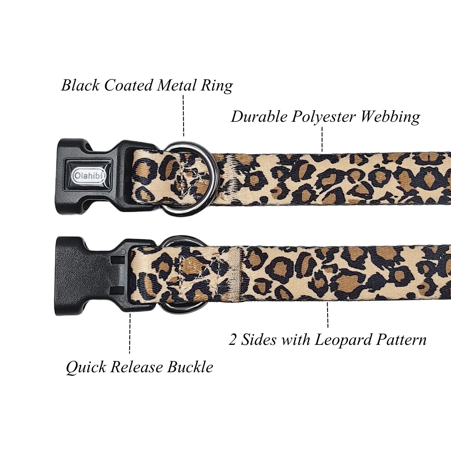 Olahibi Dog Collar Leash Set, Leopard Pattern, 5Ft Matching Leash, Polyester Material, 4 For Small Medium Large Dogs.(S, Brown L
