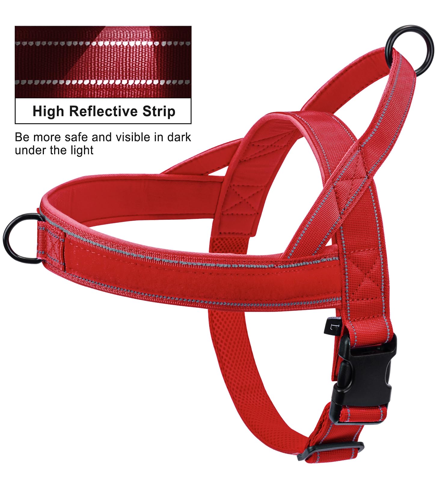 Qifbyfb No Pull Dog Harness - Medium Large, Reflective, Escape Proof, Adjustable, Red
