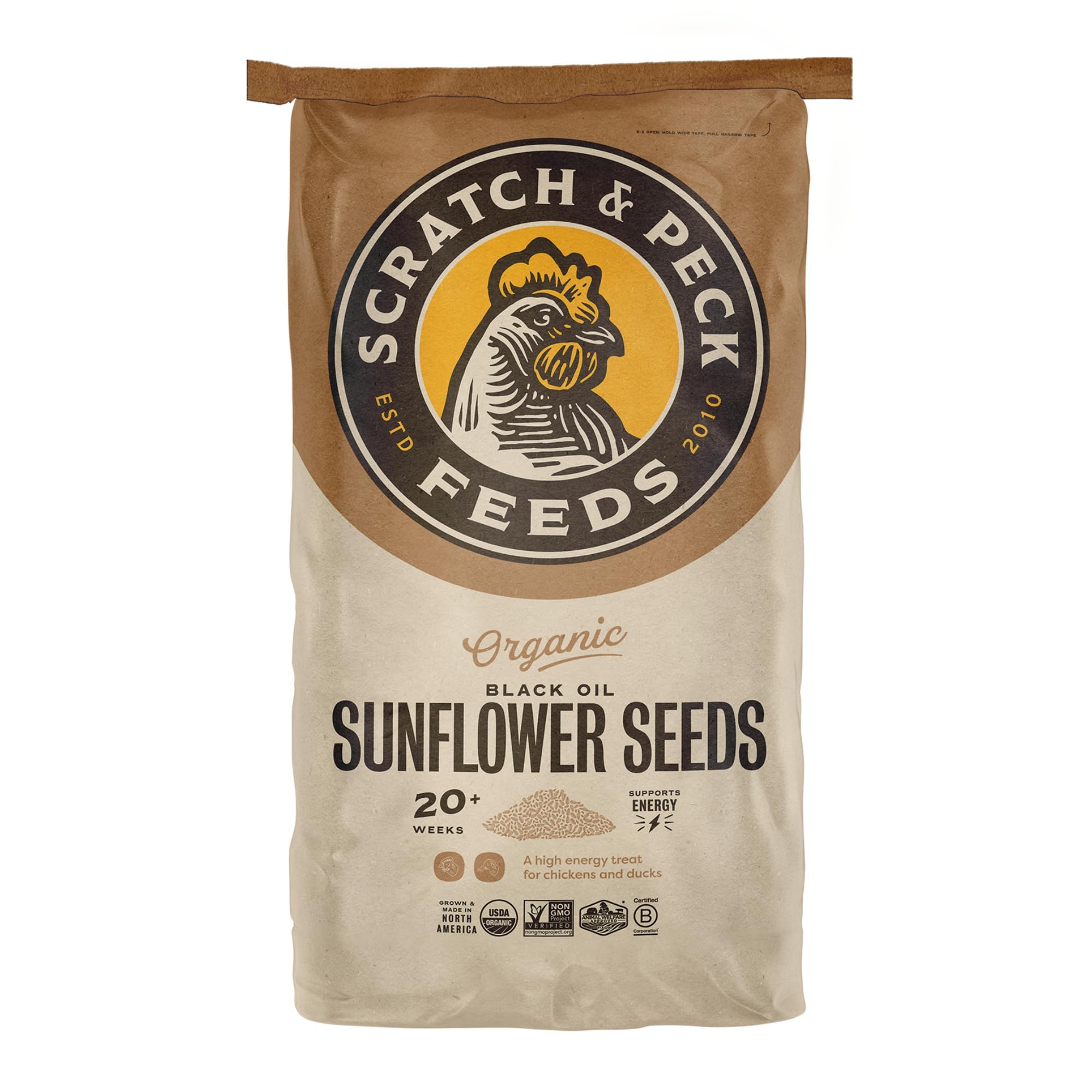 Scratch and Peck Black Oil Sunflower Seeds Chicken and Duck Treat - 25 lbs Bag - 15% Protein, Certified Organic and Non-GMO Proj