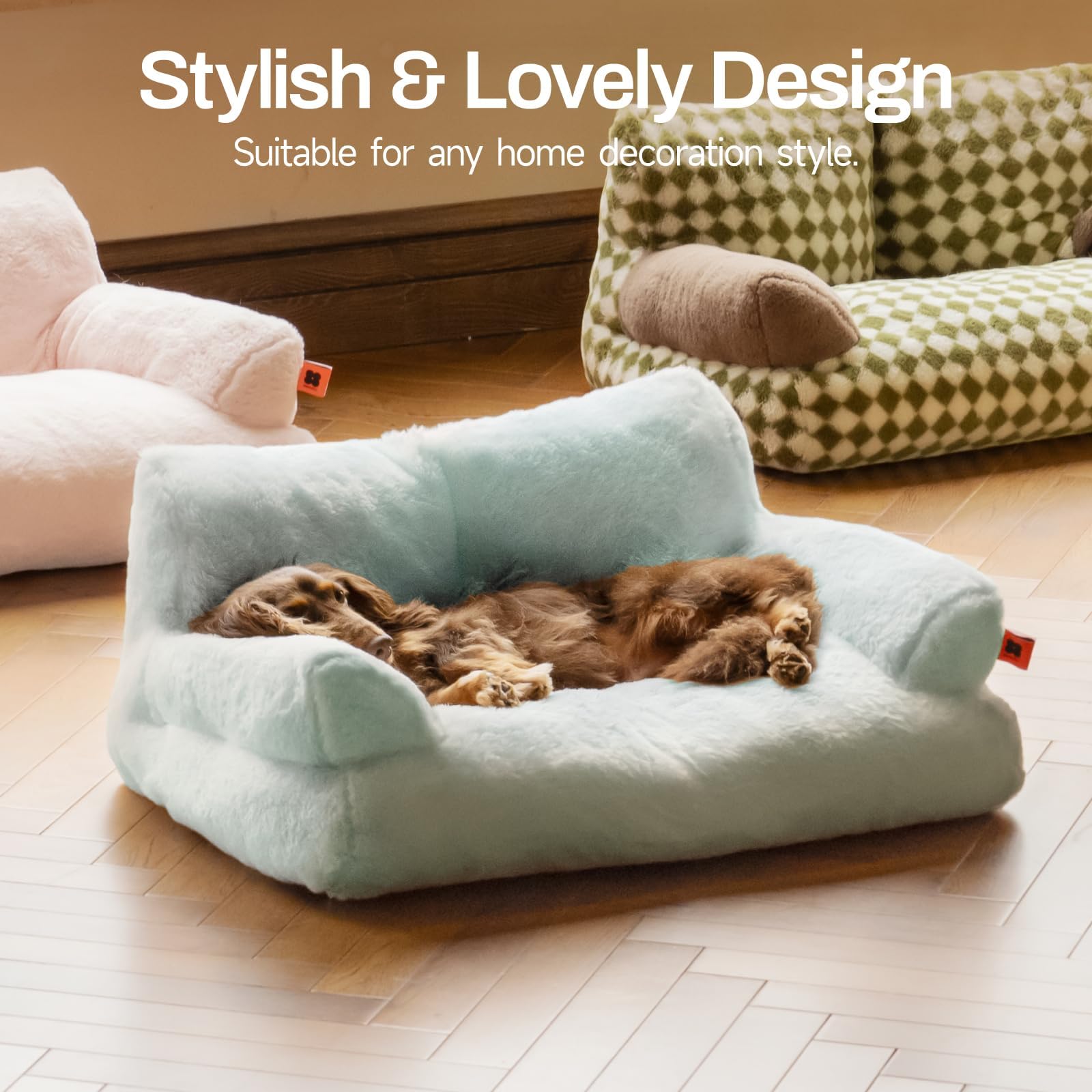 Mewoofun Cat Bed For Indoor Cats, Washable Dog Beds For Small Dogs & Cats, Fluffy Cat Couch With Non-Slip Bottom (Blue, 26.0'' L