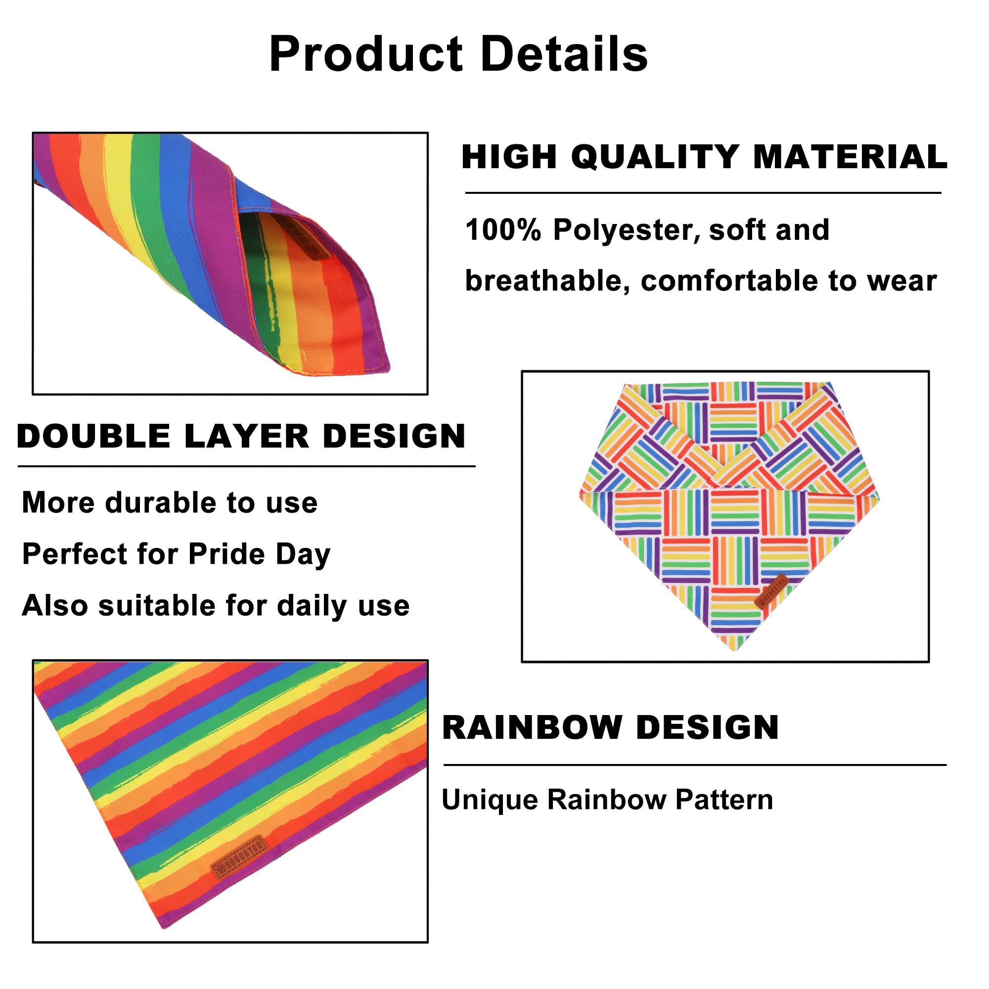 Adoggygo Rainbow Dog Bandana, Holiday Pet Scarf, Adjustable Fit Colorful Rainbow Bandanas For Extra Large Dogs Pets (X-Large)