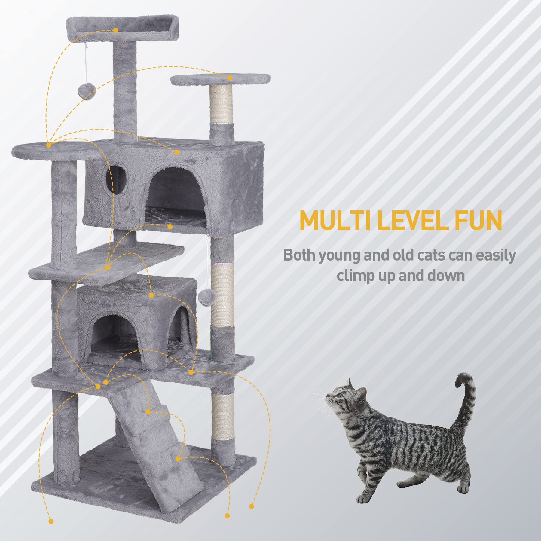 Epetlover 54-Inch Cat Tree Multi-Level Condo Tower Bed Furniture Kitten Play House With Scratching Posts