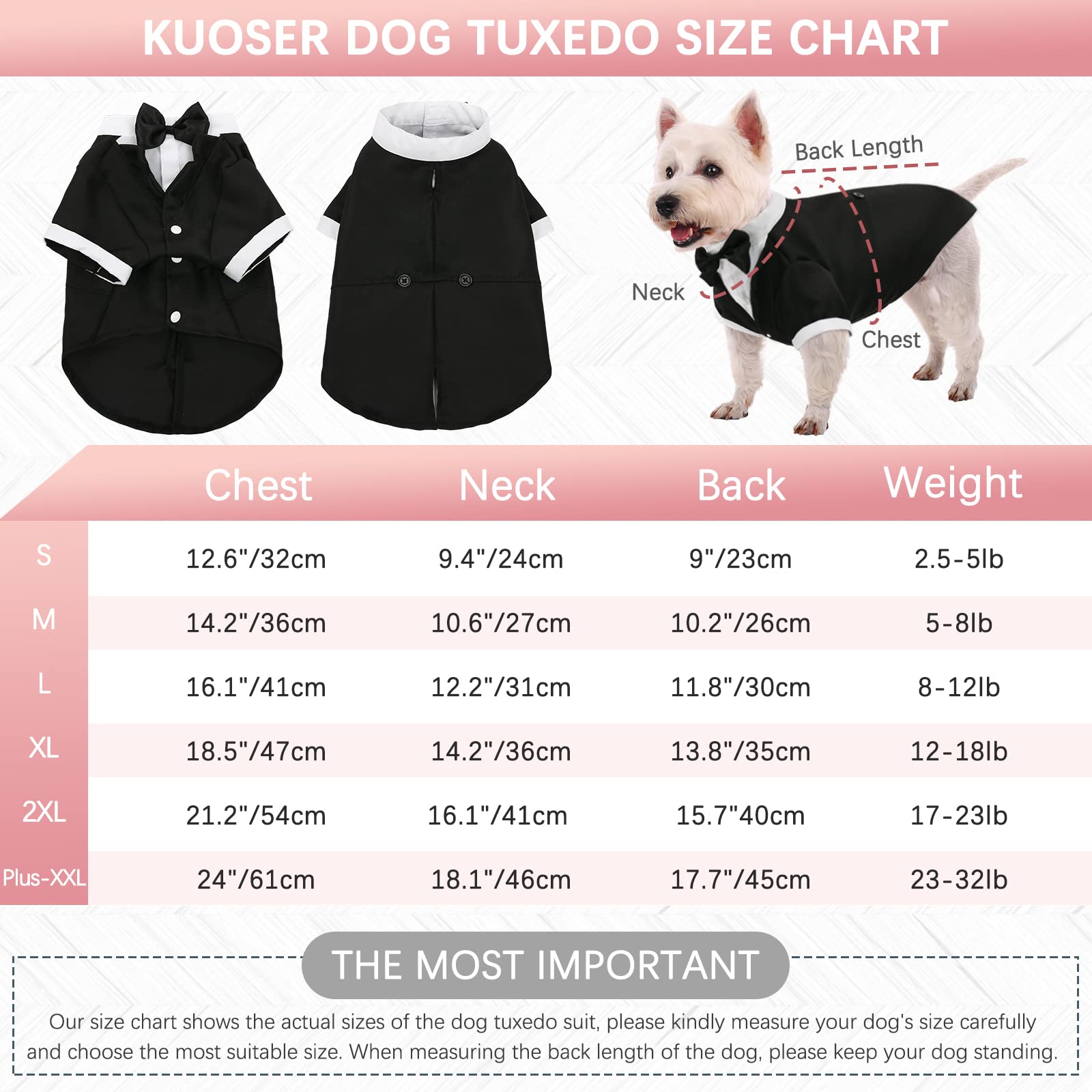 Kuoser Dog Shirt Puppy Pet Small Dog Clothes, Stylish Suit Bow Tie Costume, Wedding Shirt Formal Tuxedo With Black Tie, Dog Prince Wedding Bow Tie Suit Party Outfit