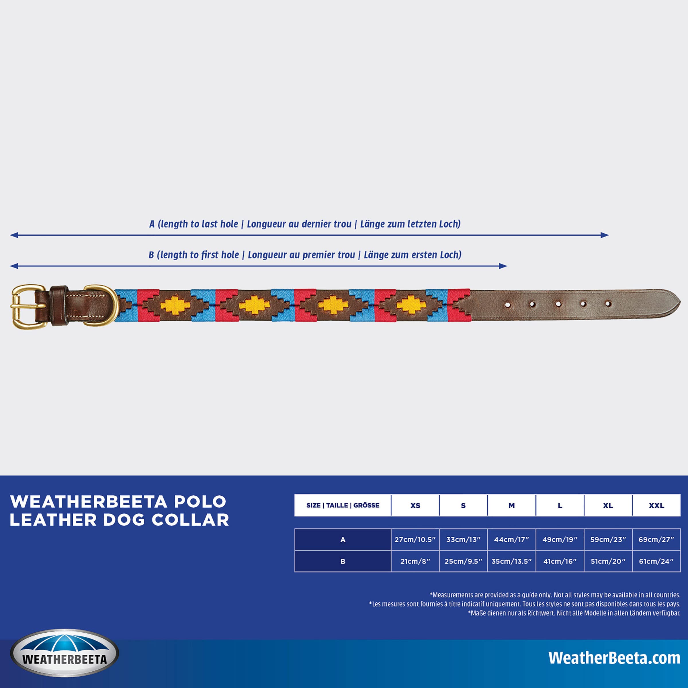 Weatherbeeta Polo Leather Dog Collar, Beaufort Brown/Pink/Blue, Small