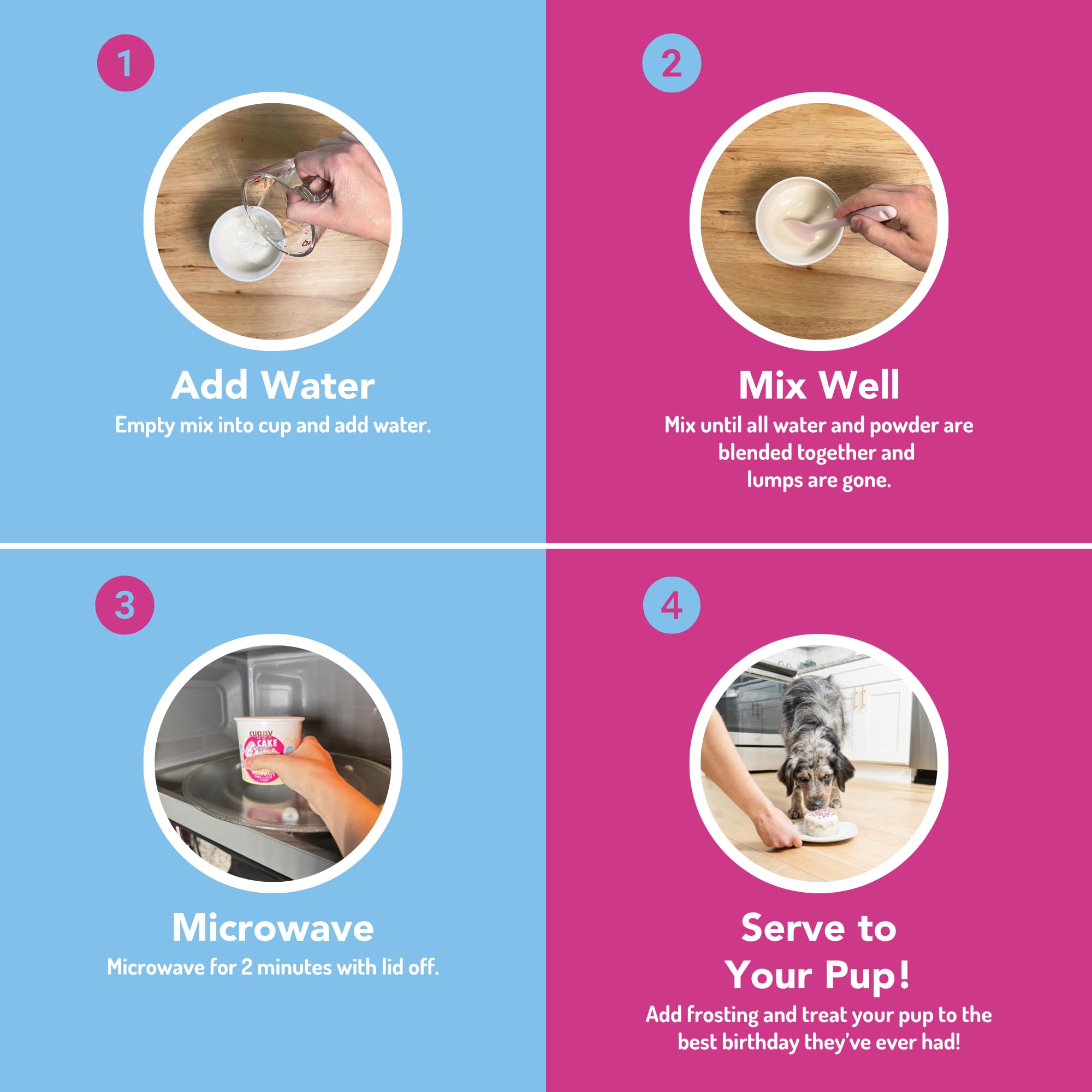 Cuppy Cake Microwave Dog Birthday Cake in a Cup - Just Add Water & Microwave, Ready in 2 Minutes - Yogurt Icing - (Peanut Butter