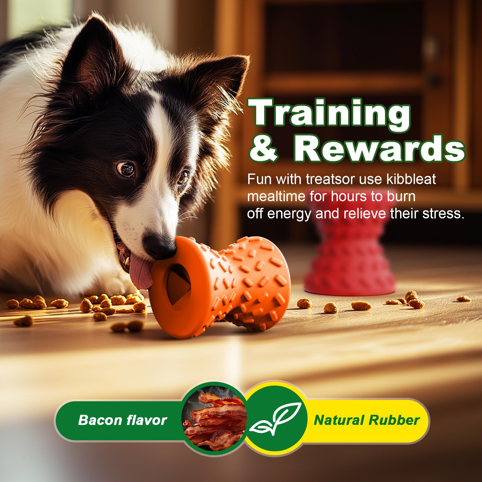 Doudele Puppy, Toys Interactive Dog Toy, Treat Dispenser Toy,Natural Rubber Dumbbell Shaped, 2Pcs(Orange+Red)