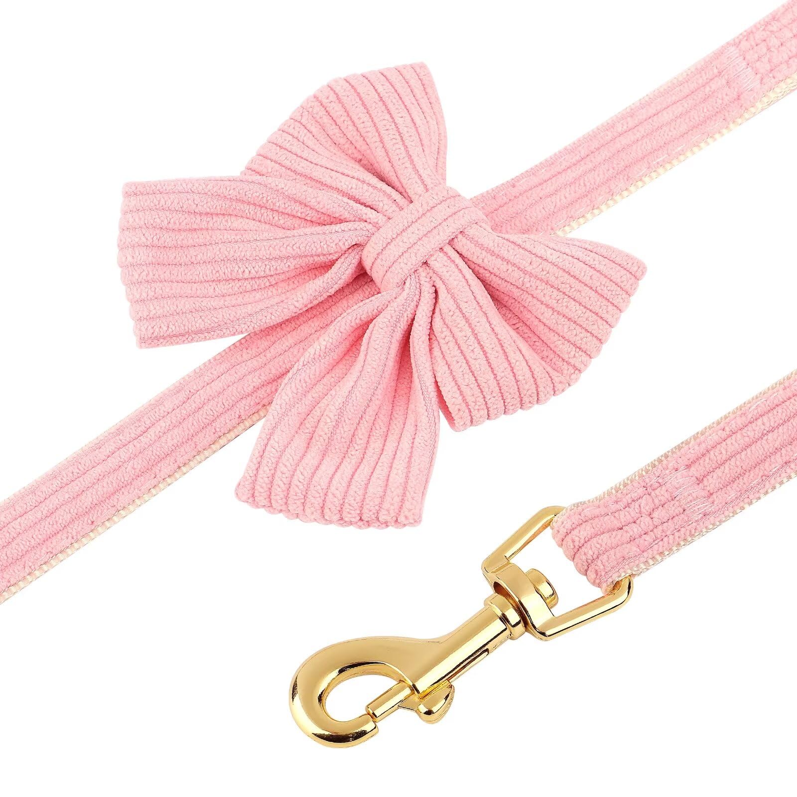 Didog Dog Collar And Leash Set With Bowtie, Girl Dog Collars Metal Buckle Adjustable For Small Medium Dogs(Pink, S)