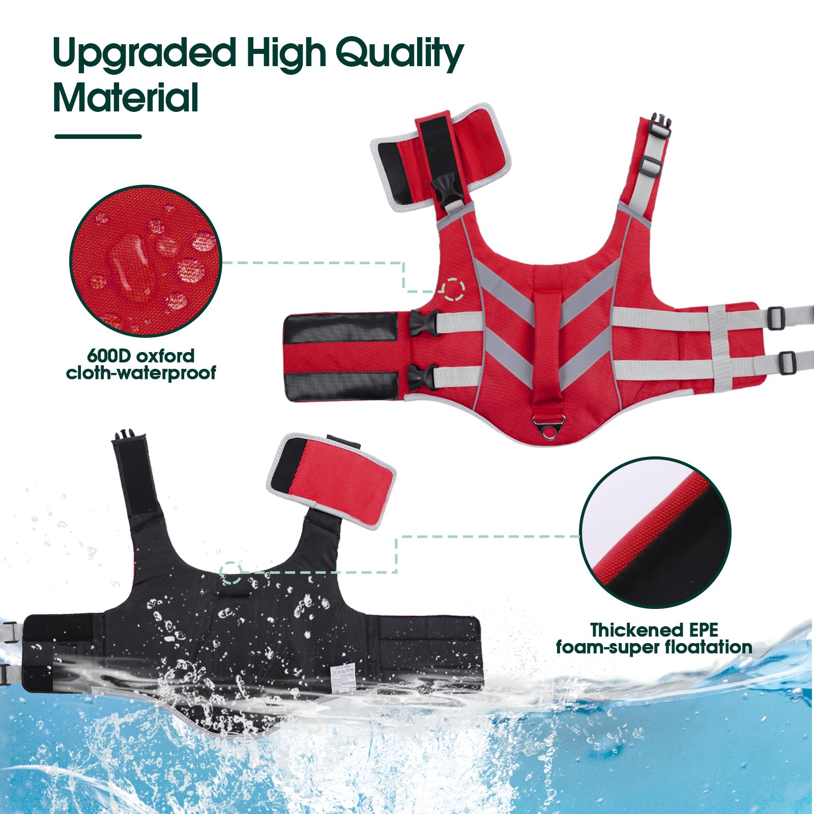 Kuoser Dog Life Jacket With Reflective Stripes, Adjustable High Visibility Dog Life Vest With High Flotation Swimsuit For Small Medium And Large Dogs