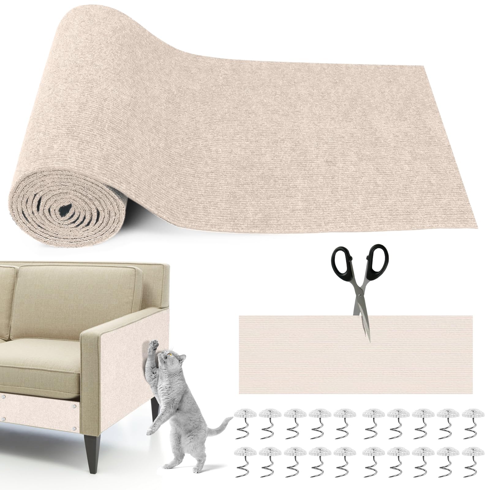Cat Scratching Mat, 118 X 15.8 Self-Adhesive Trimmable Cat Scratching Carpet Mat With 20 Screws, Diy Cat Scratchers Furnitur