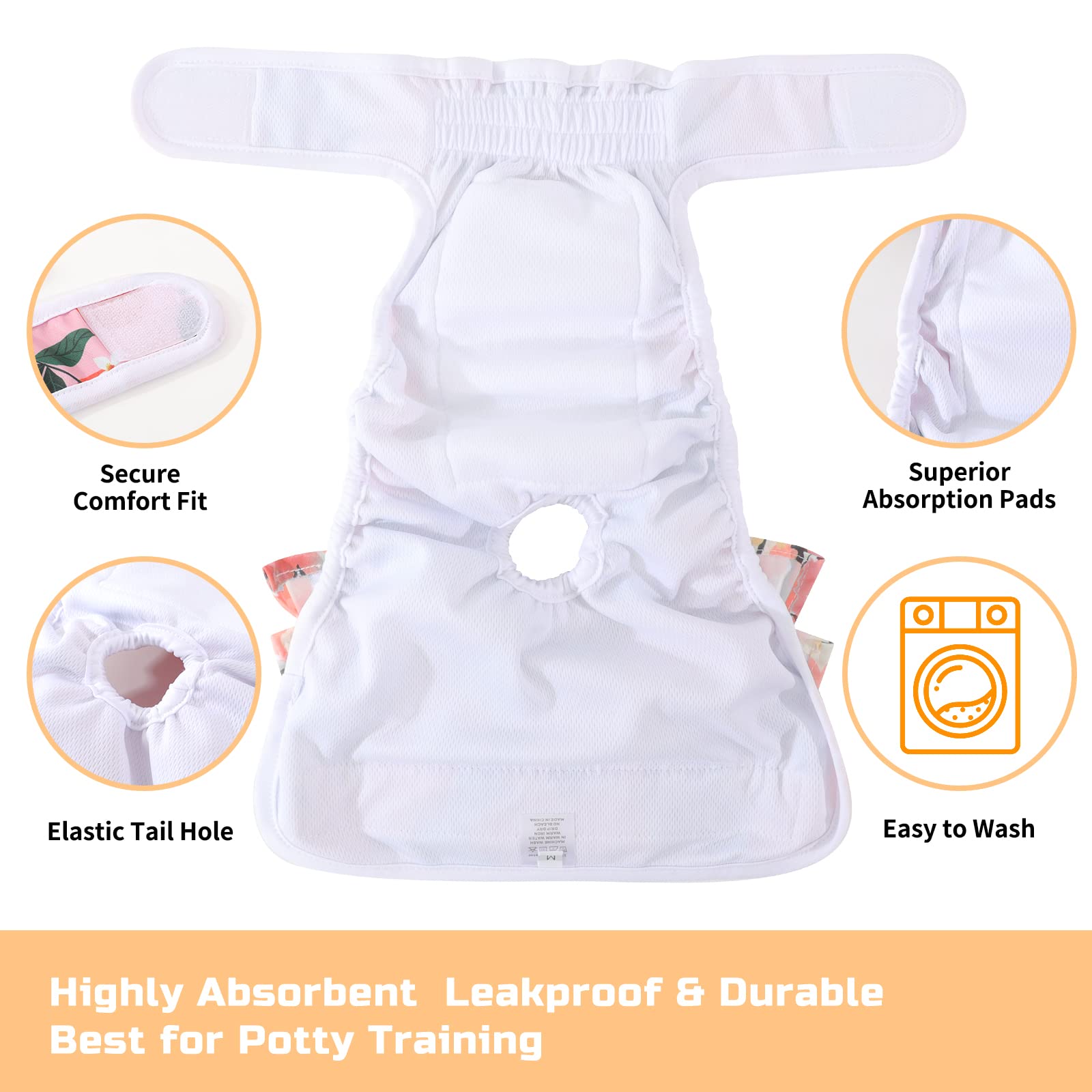 Reusable Dog Diapers Female 3 Pack Reusable Premium Highly Absorbent Doggie Diapers, Flexible Puppy Diapers, Durable Leak-Proof