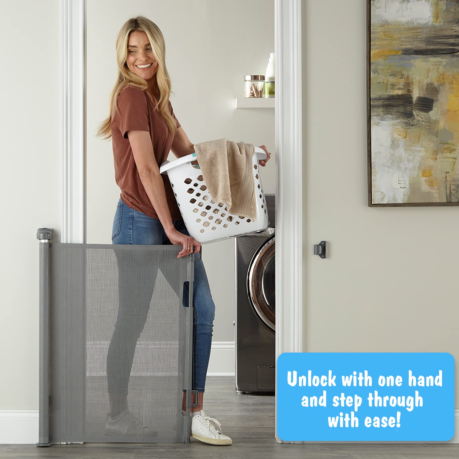 Cumbor Baby Gate Retractable Gates for Stairs, Mesh Dog Gate for The House, Wide Pet Gate 33'' Tall, Extends to 55'' Wide, Long