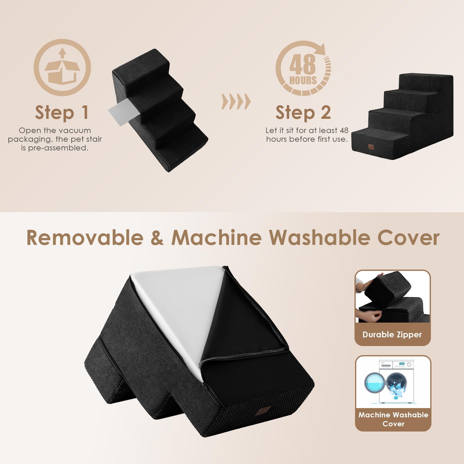 Eheyciga Dog Stairs For Bed 20”H, 4-Step Extra Wide Dog Steps For High Bed, Pet Steps For Small Dogs And Cats, Non-Slip Balanced Dog Indoor Ramp, Black