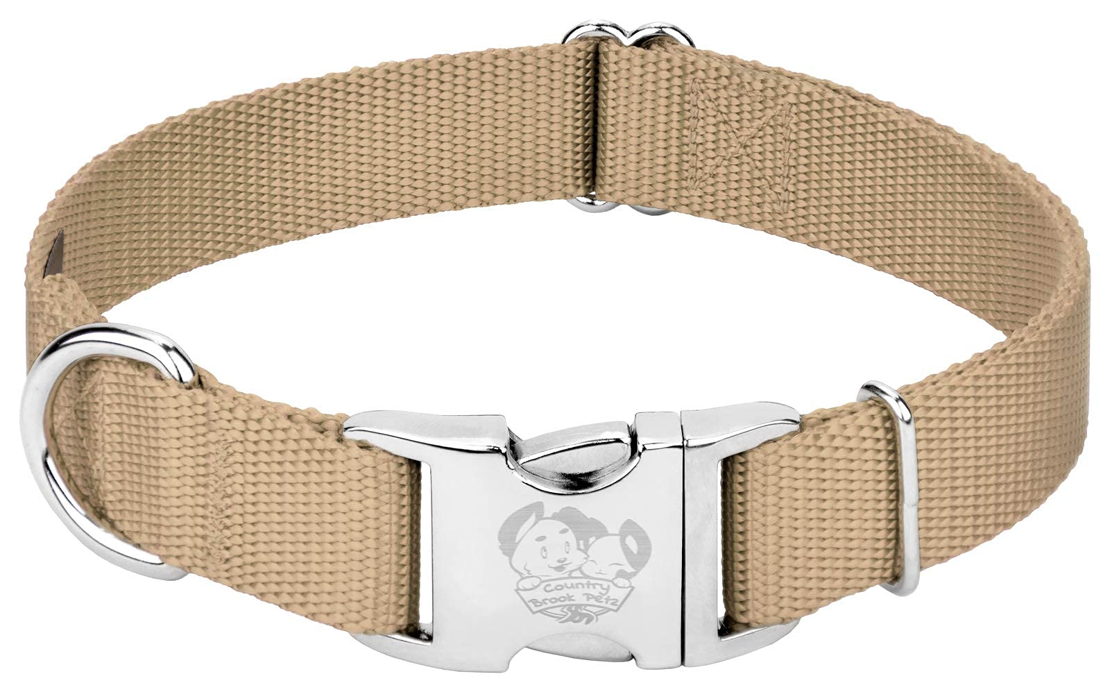 Country Brook Design - Vibrant 30+ Color Selection - Premium Nylon Dog Collar With Metal Buckle (Large, 1 Inch, Copper Gold)