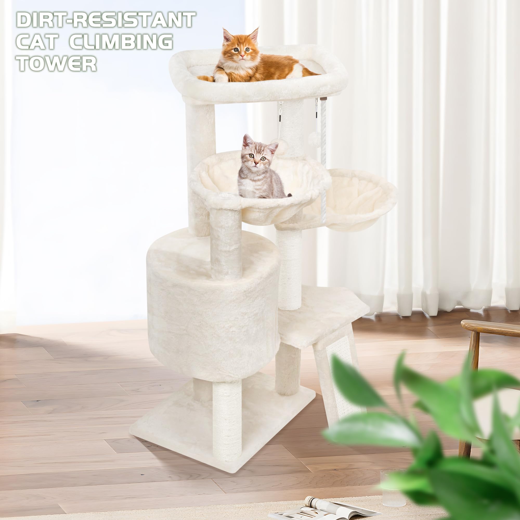 Wang Xin Three Layer Cat Tree With Cat Condo Scratch Pad And Two Hammocks,Beige