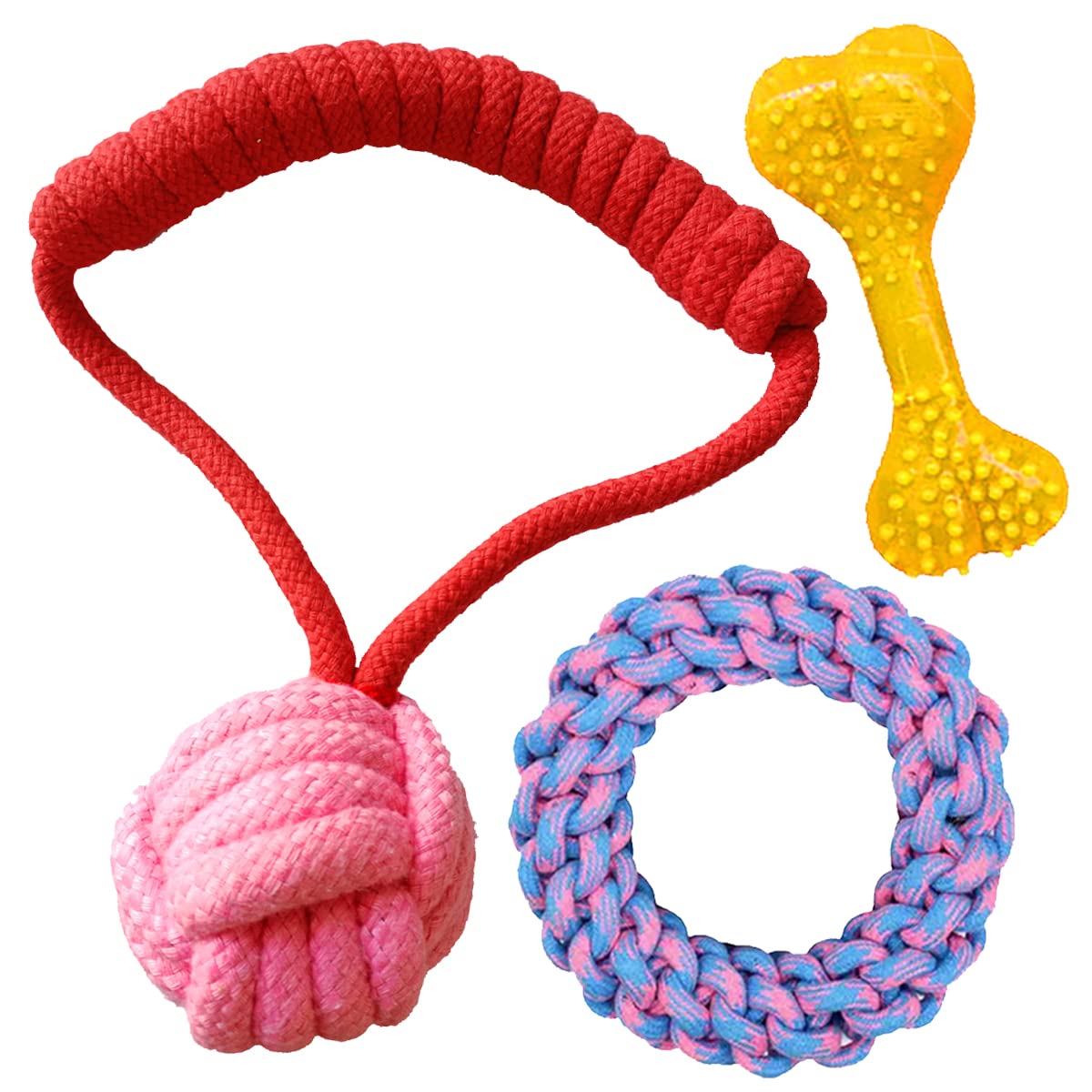 Youhavedeal Puppy Toys Round Tug Knotted Plaything For Pet Training Dogs Rope Ring Dental Teething Bite Resistant